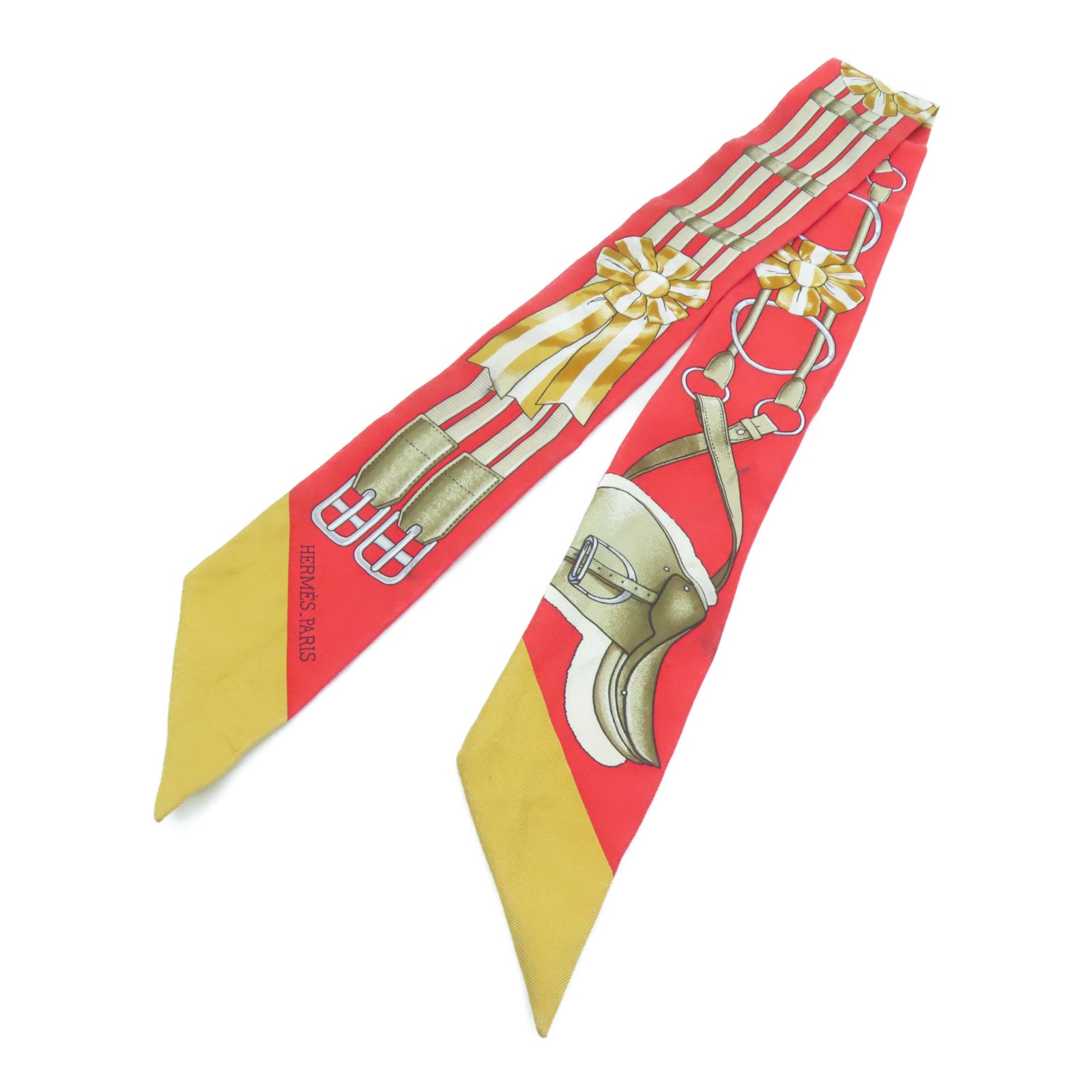 HERMES [Sharp Discount] Silk Twilly Scarf Red/Beige