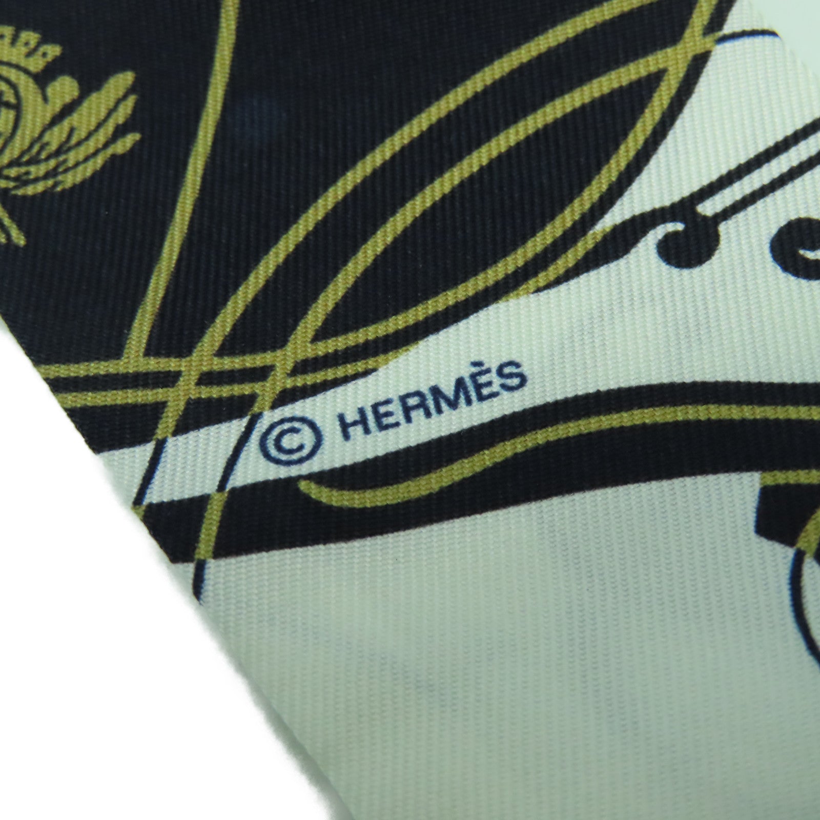 HERMES 絲質Twilly Scarf絲巾白色/藍色