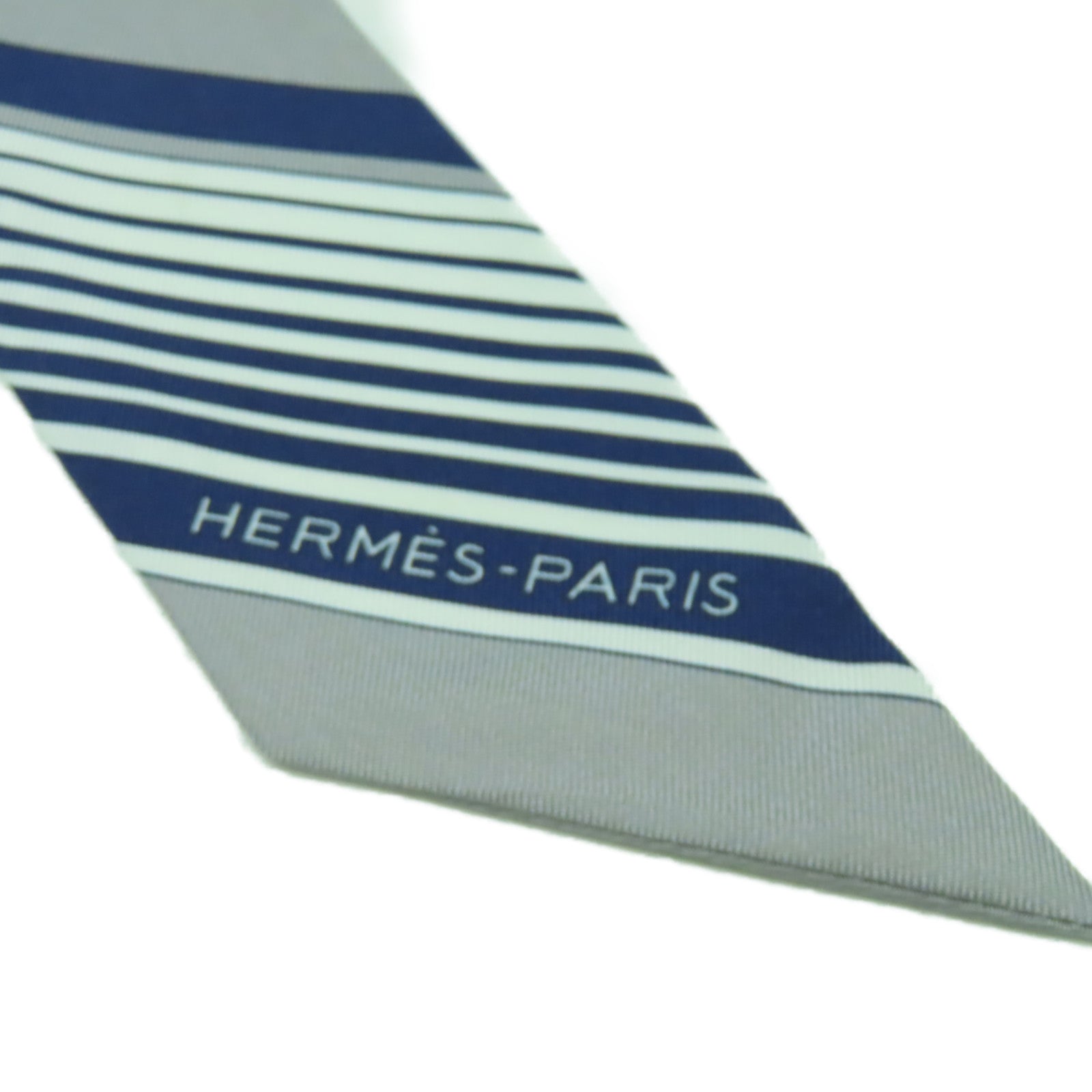 HERMES 絲質Twilly Scarf絲巾白色/藍色