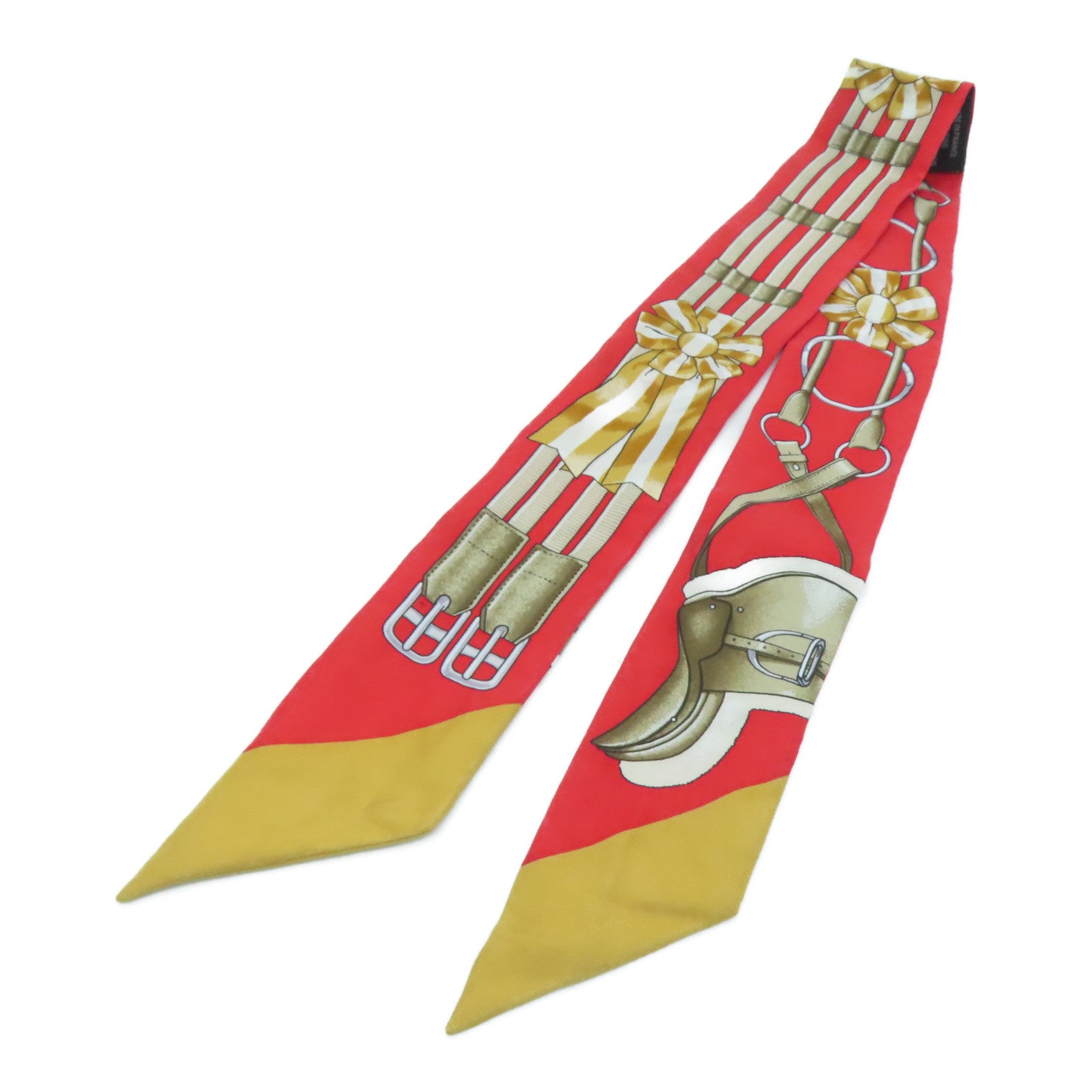 HERMES [Sharp Discount] Silk Twilly Scarf Red/Beige