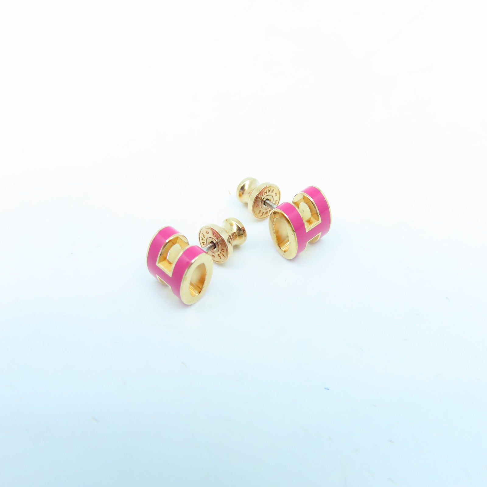 HERMES Metal Mini Pop H Earrings Pink/Gold