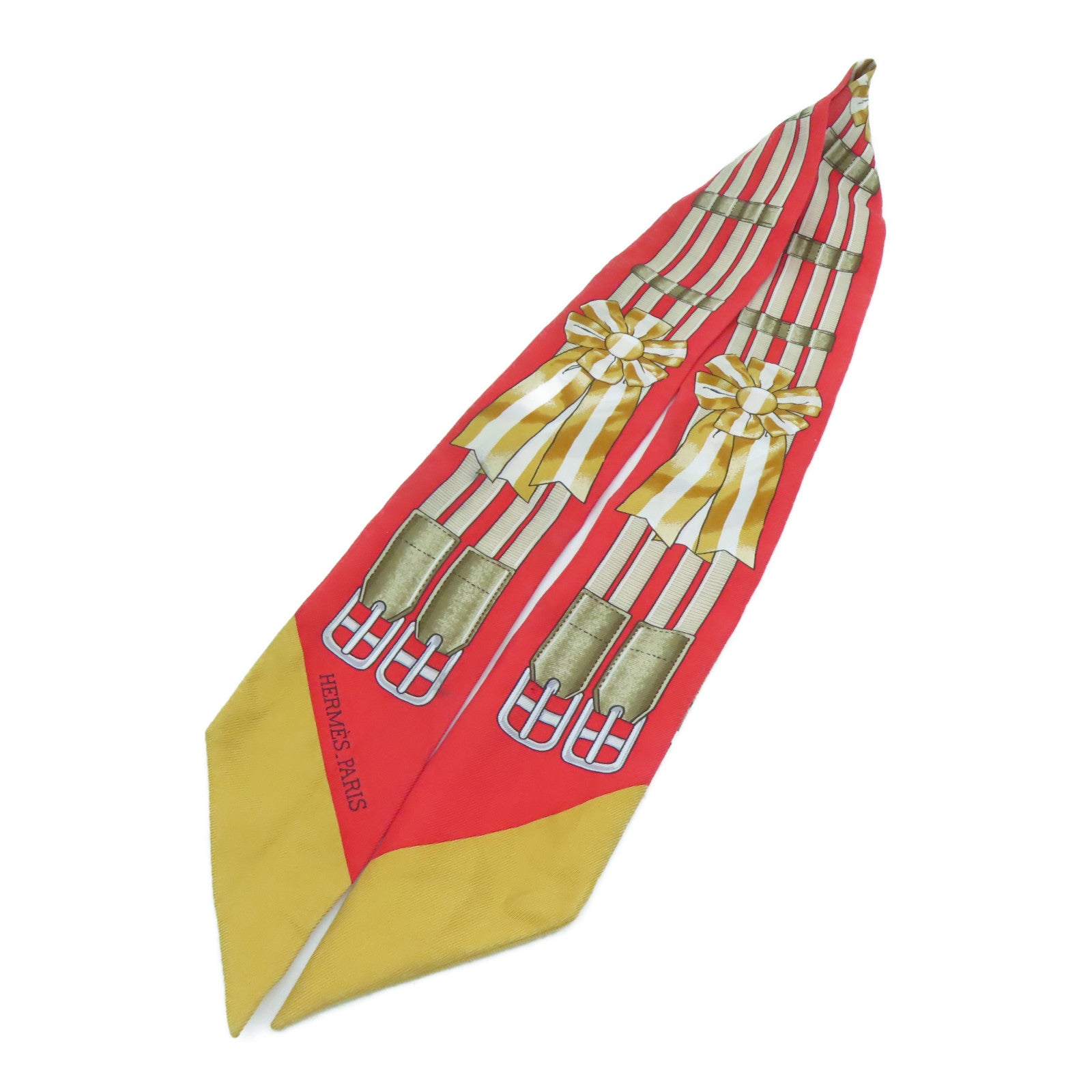 HERMES [Sharp Discount] Silk Twilly Scarf Red/Beige