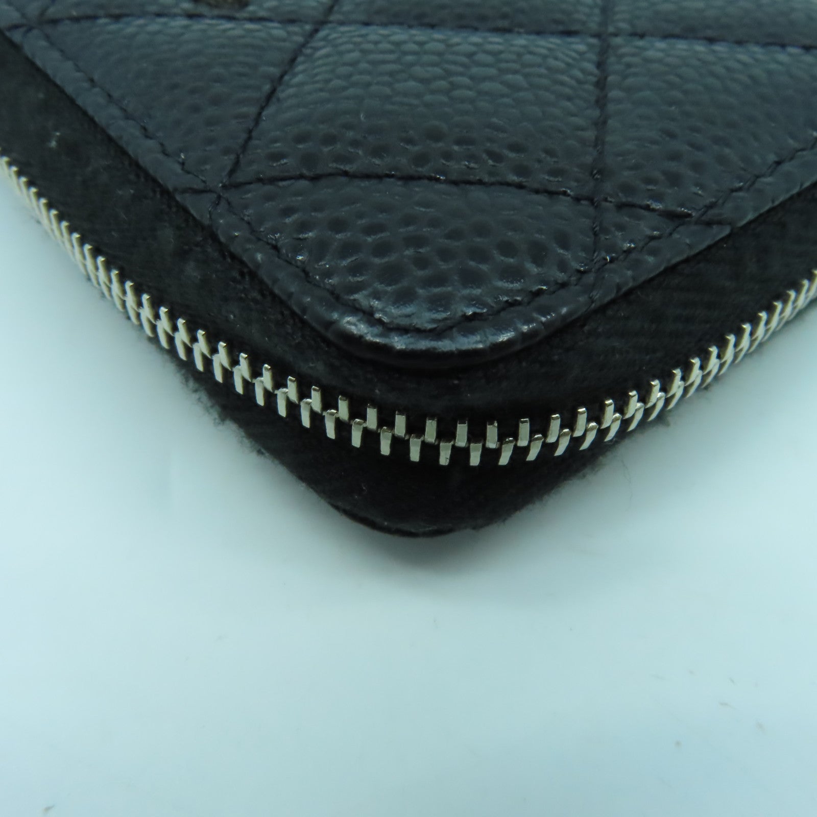 CHANEL 菱格Caviar皮革Card Case銀扣卡片套黑色