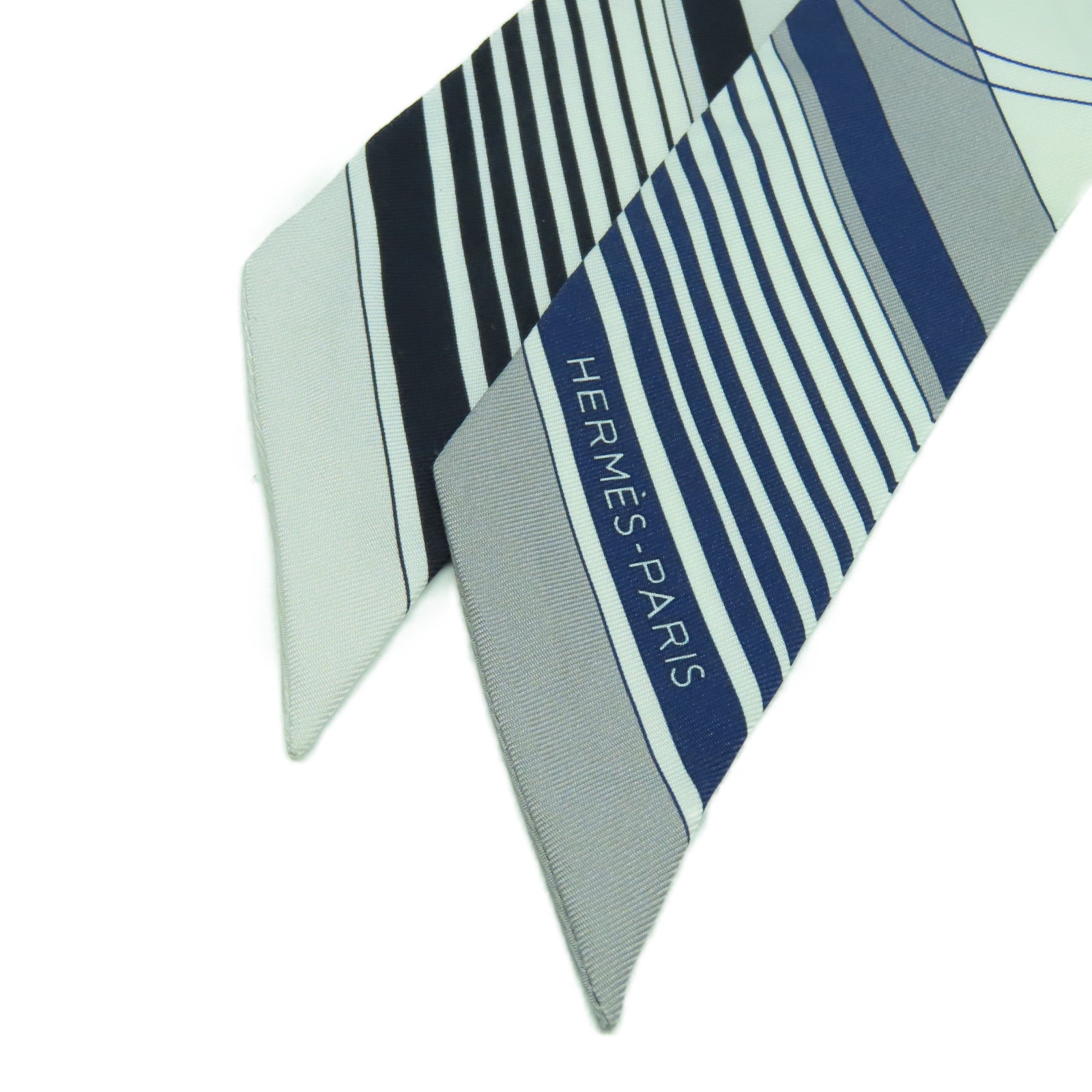 HERMES 絲質Twilly Scarf絲巾白色/藍色