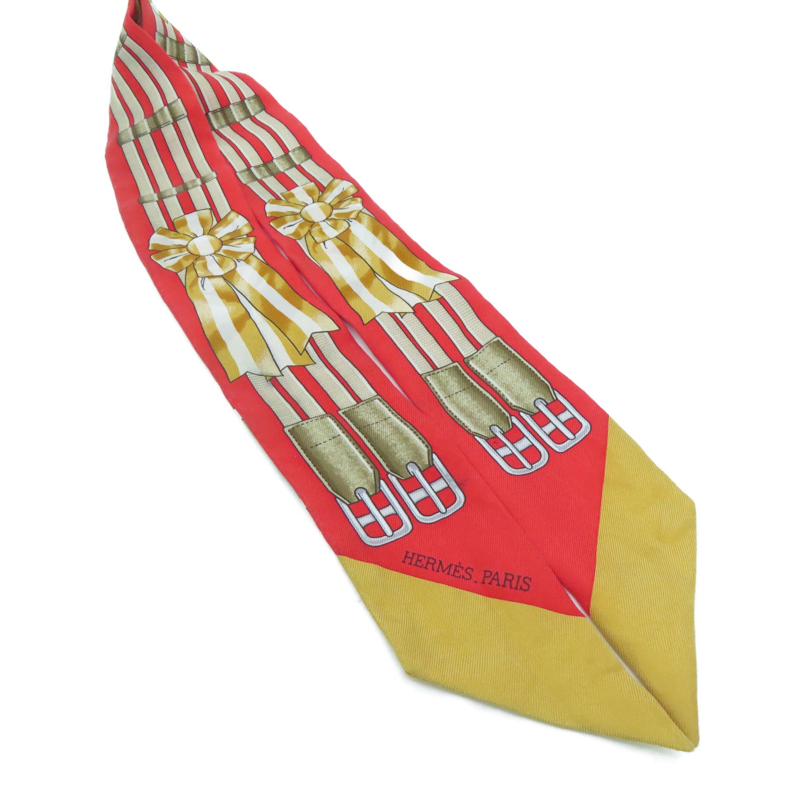HERMES [Sharp Discount] Silk Twilly Scarf Red/Beige