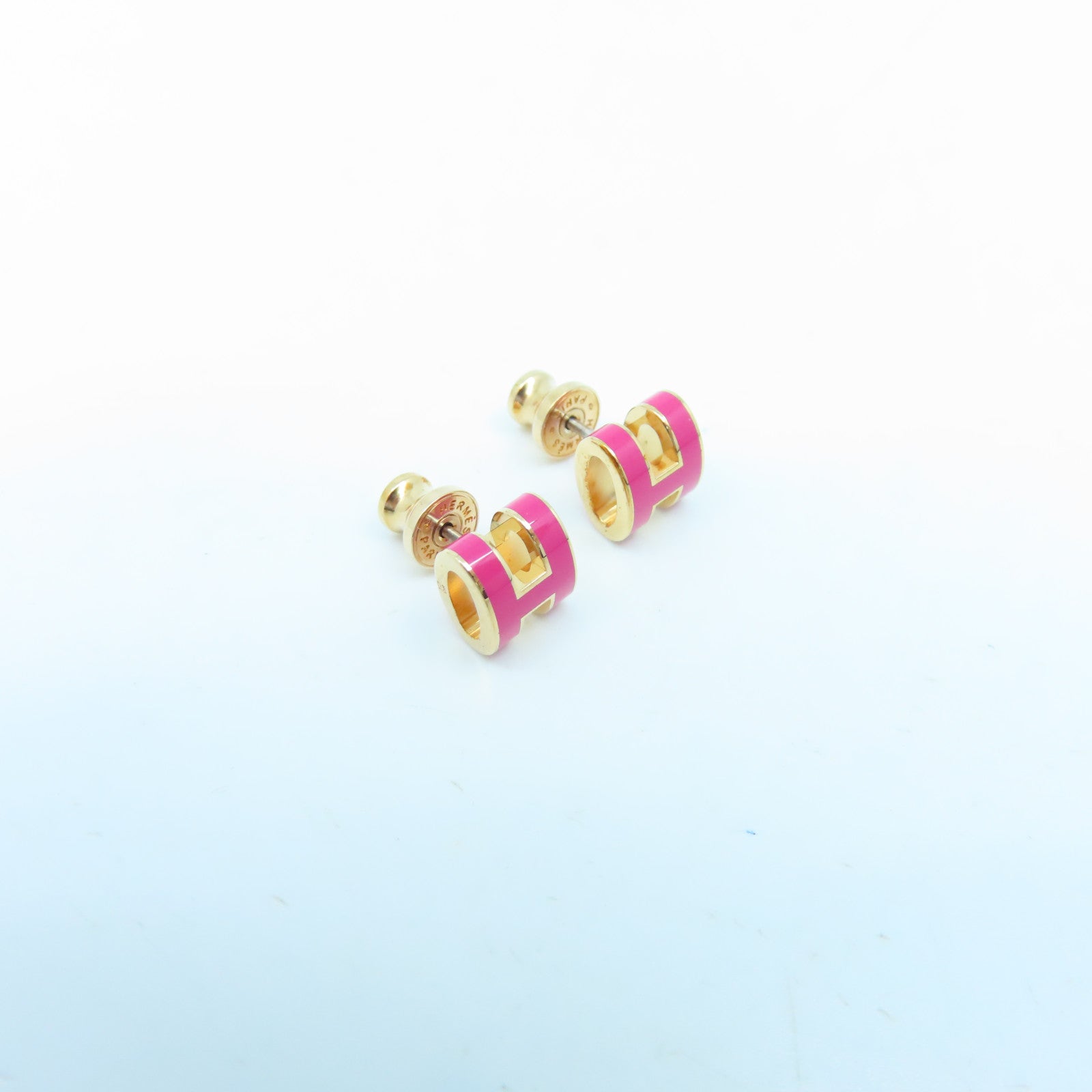 HERMES Metal Mini Pop H Earrings Pink/Gold