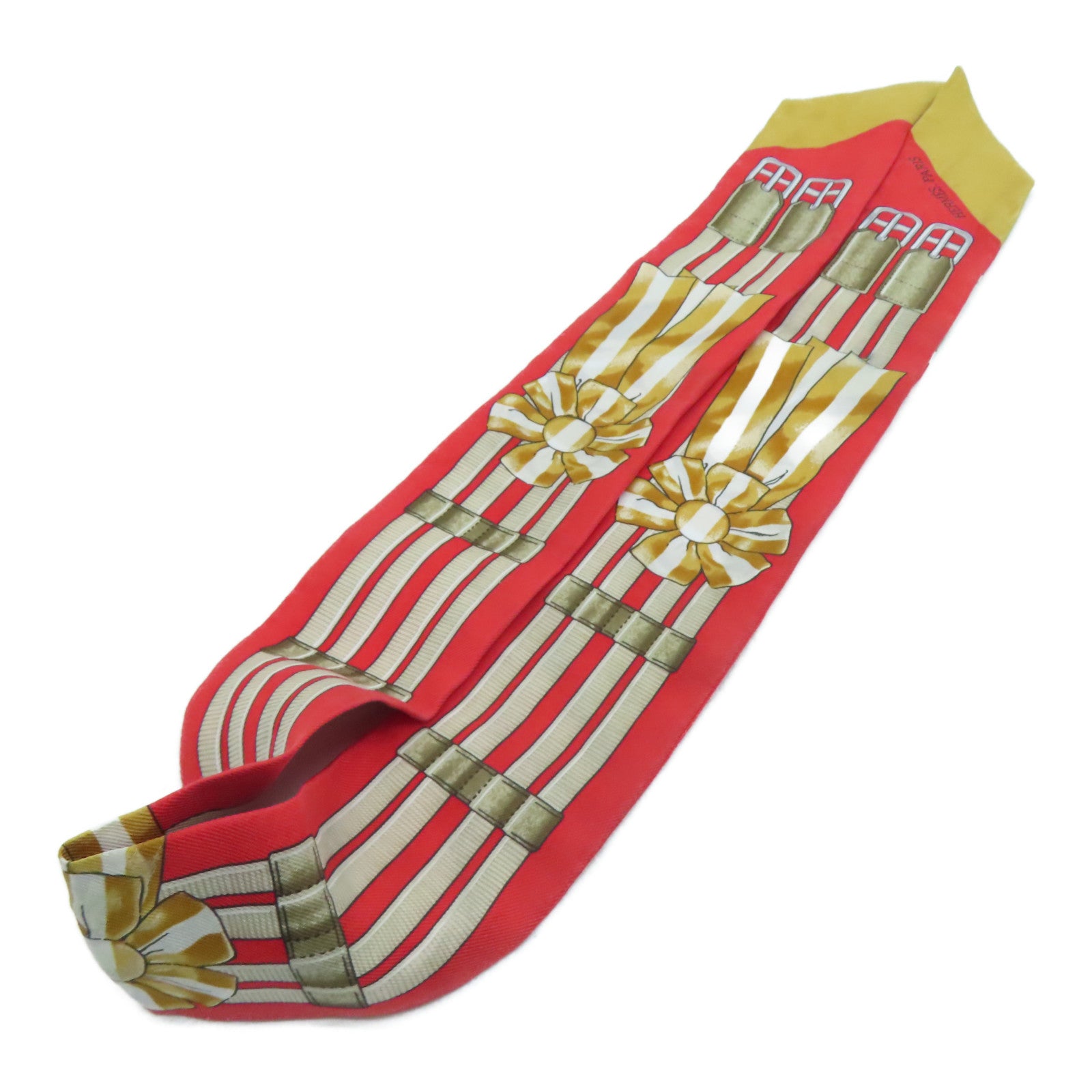 HERMES [Sharp Discount] Silk Twilly Scarf Red/Beige