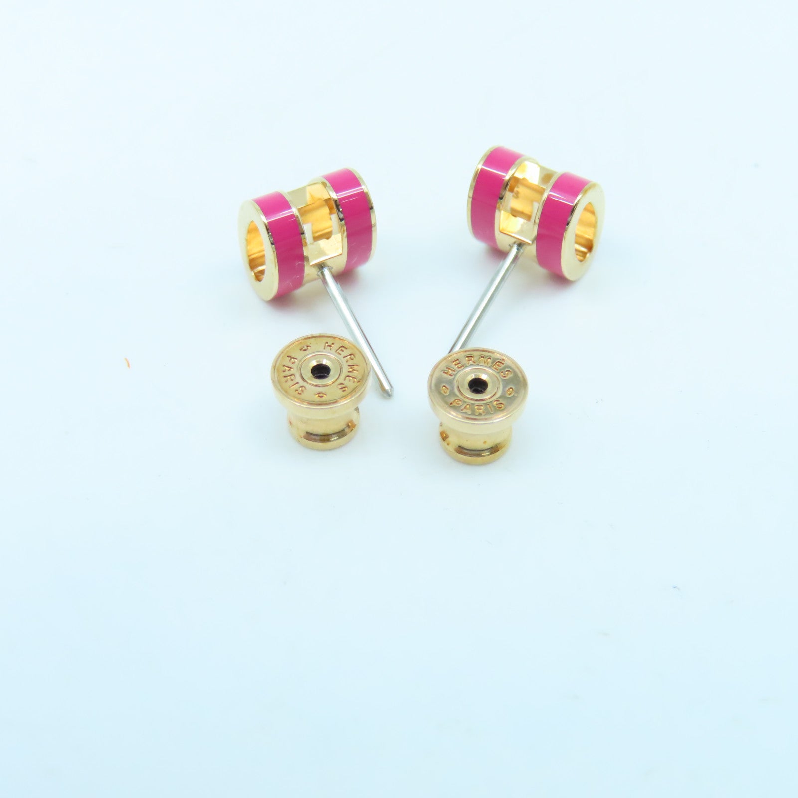 HERMES Metal Mini Pop H Earrings Pink/Gold
