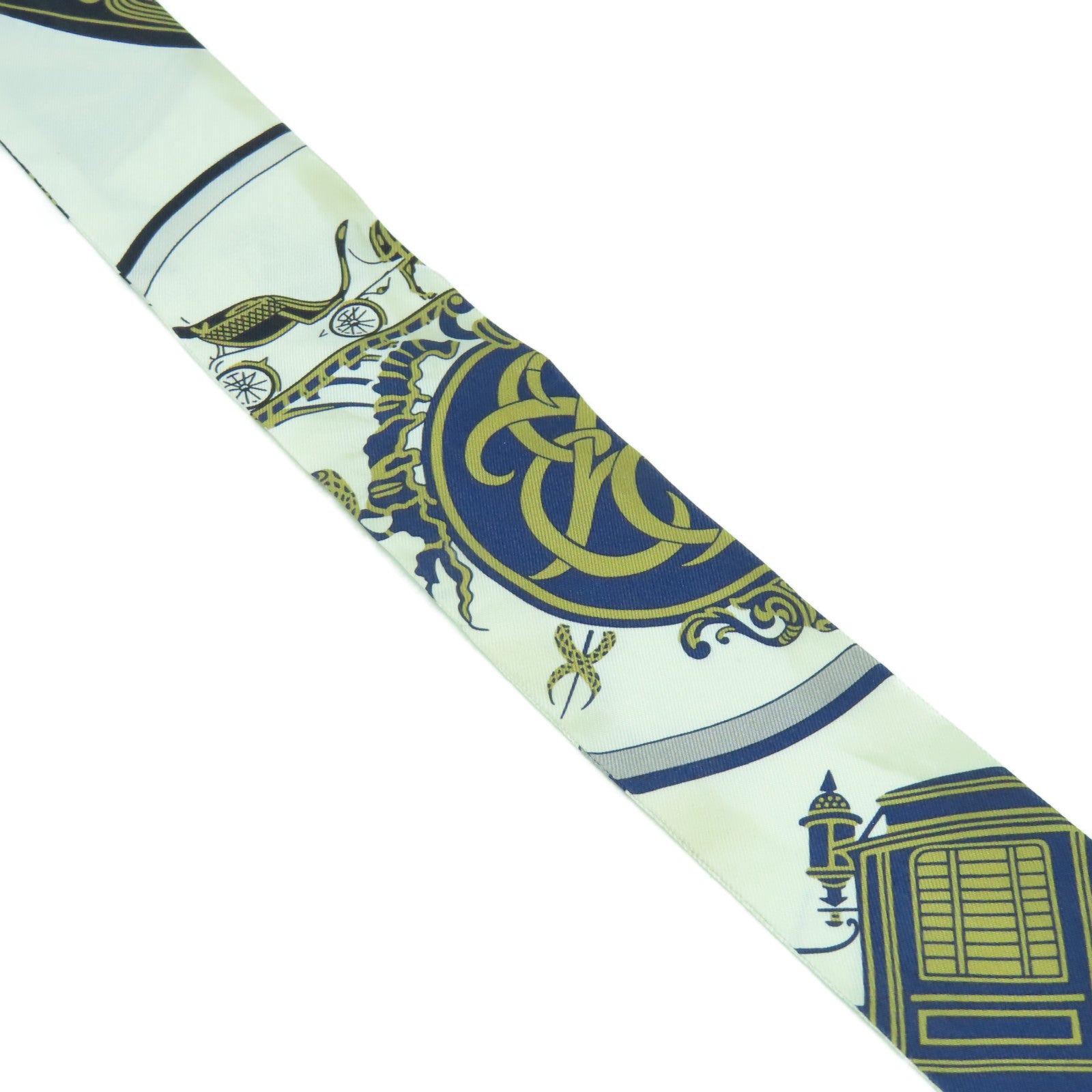 HERMES 絲質Twilly Scarf絲巾白色/藍色