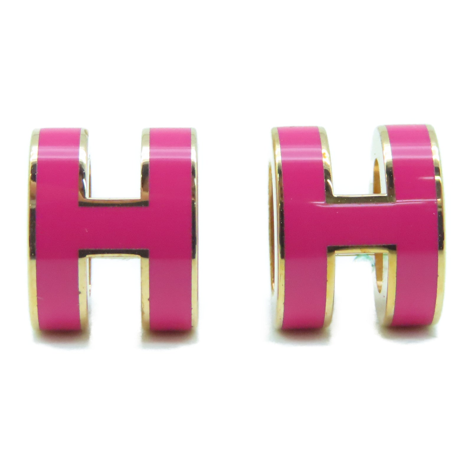 HERMES Metal Mini Pop H Earrings Pink/Gold
