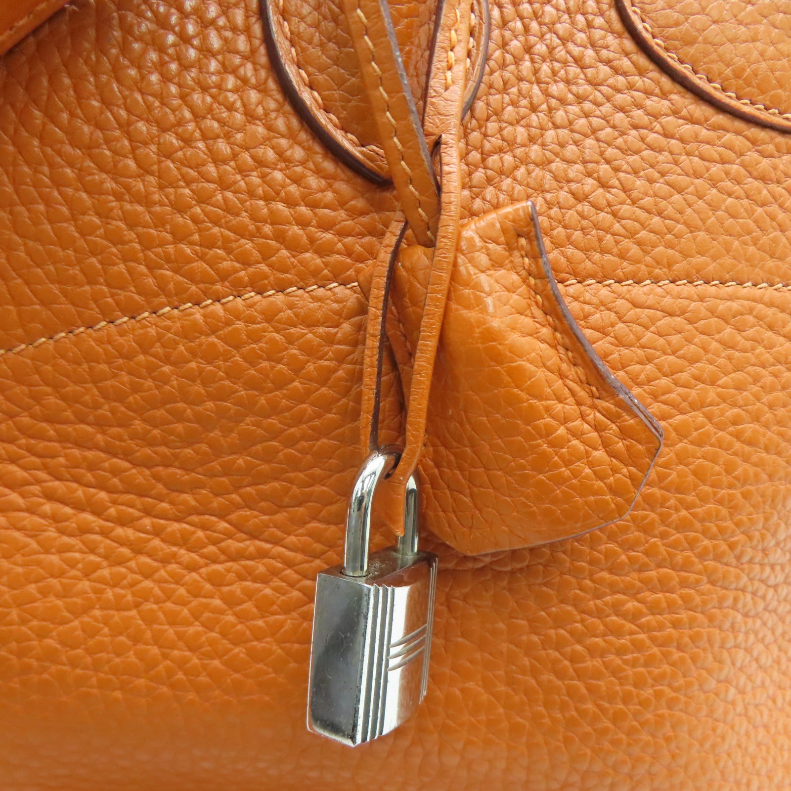 HERMES Taurillon Clemence皮革Bolide 31银扣手挽肩背两用袋橙色
