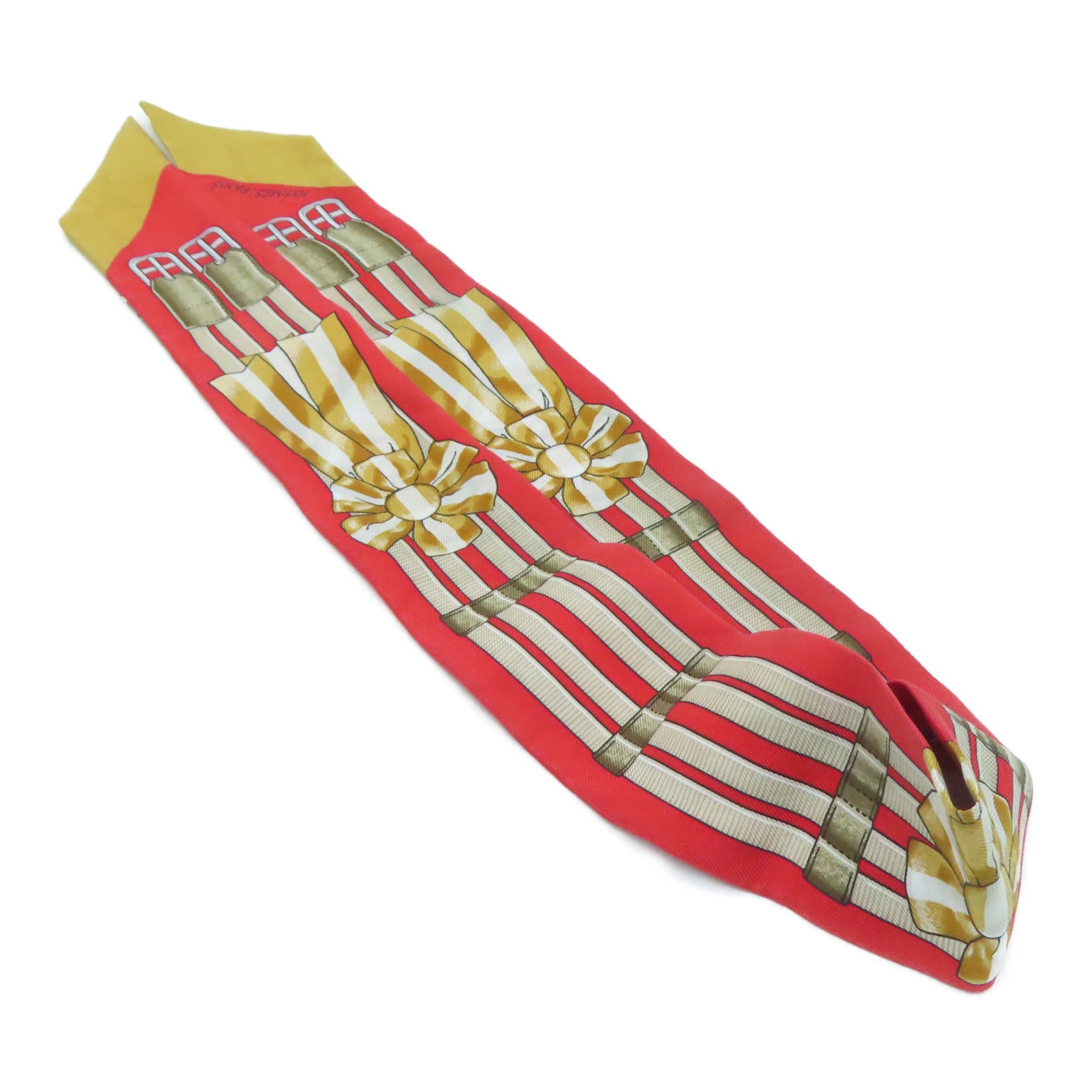 HERMES [Sharp Discount] Silk Twilly Scarf Red/Beige