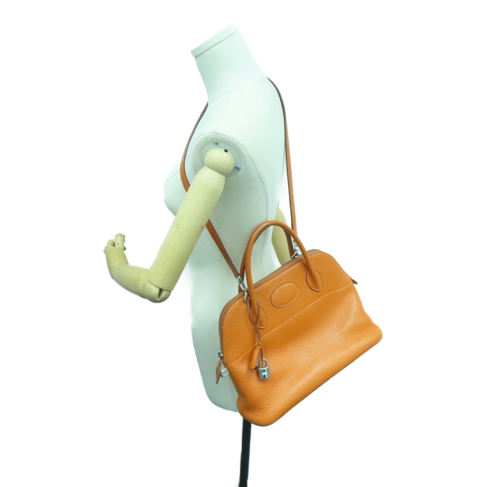 HERMES Taurillon Clemence皮革Bolide 31银扣手挽肩背两用袋橙色