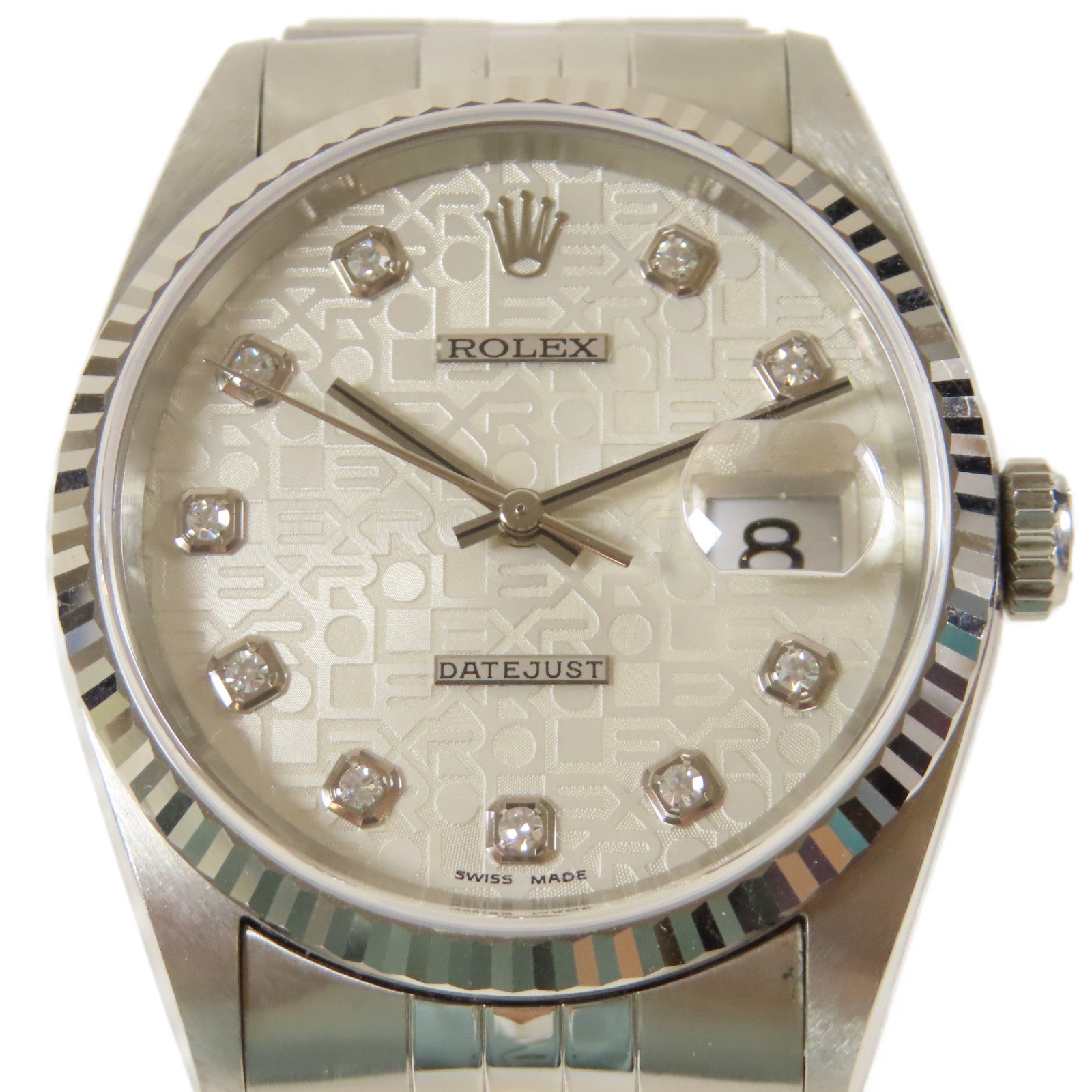 ROLEX Datejust 18K白金/不鏽鋼手錶自動機芯銀色#18cm