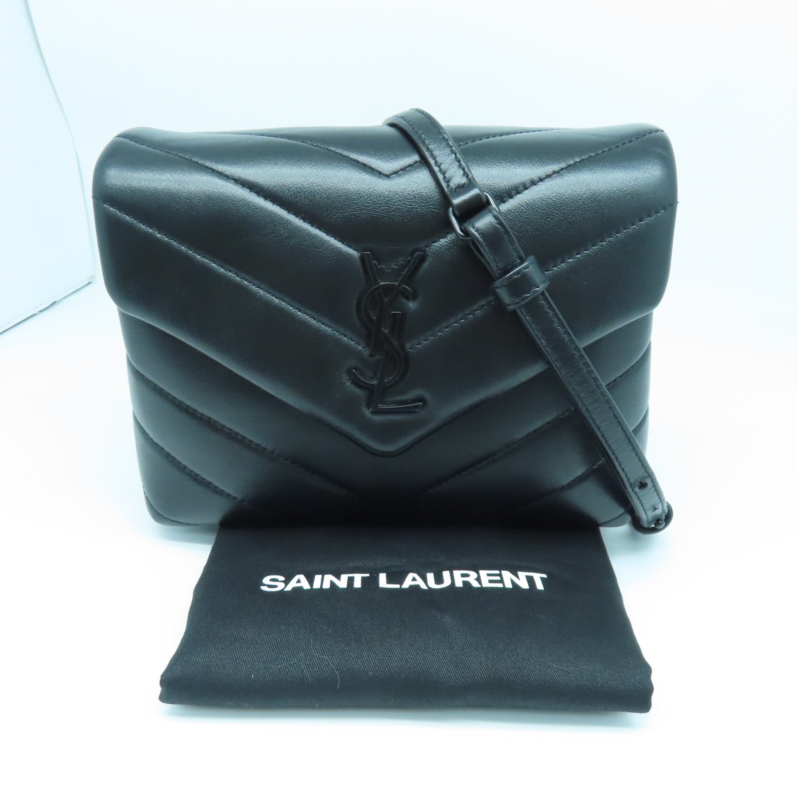 YVES SAINT LAURENT Sheepskin Leather Shoulder Bag Black