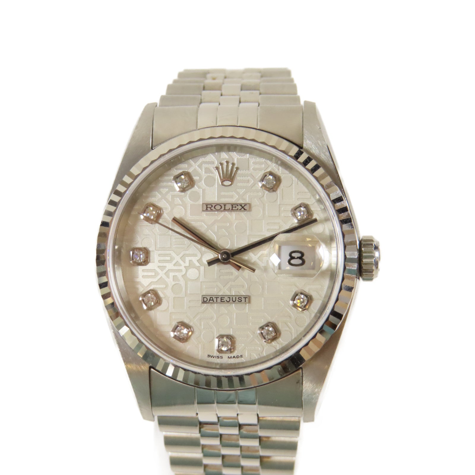 ROLEX Datejust 18K白金/不鏽鋼手錶自動機芯銀色#18cm
