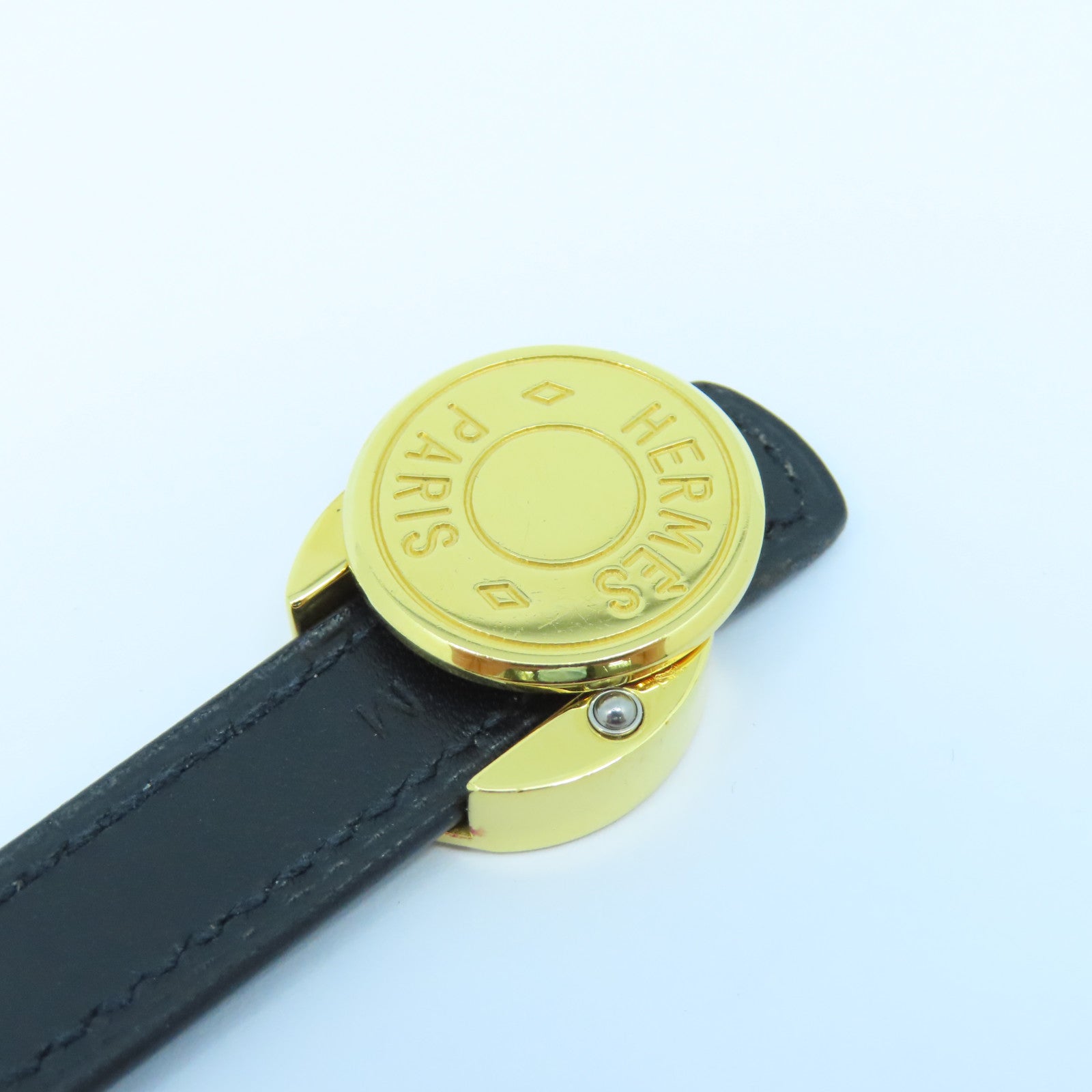 HERMES 牛皮皮革Looping Bracelet金扣手鐲黑色/橙色