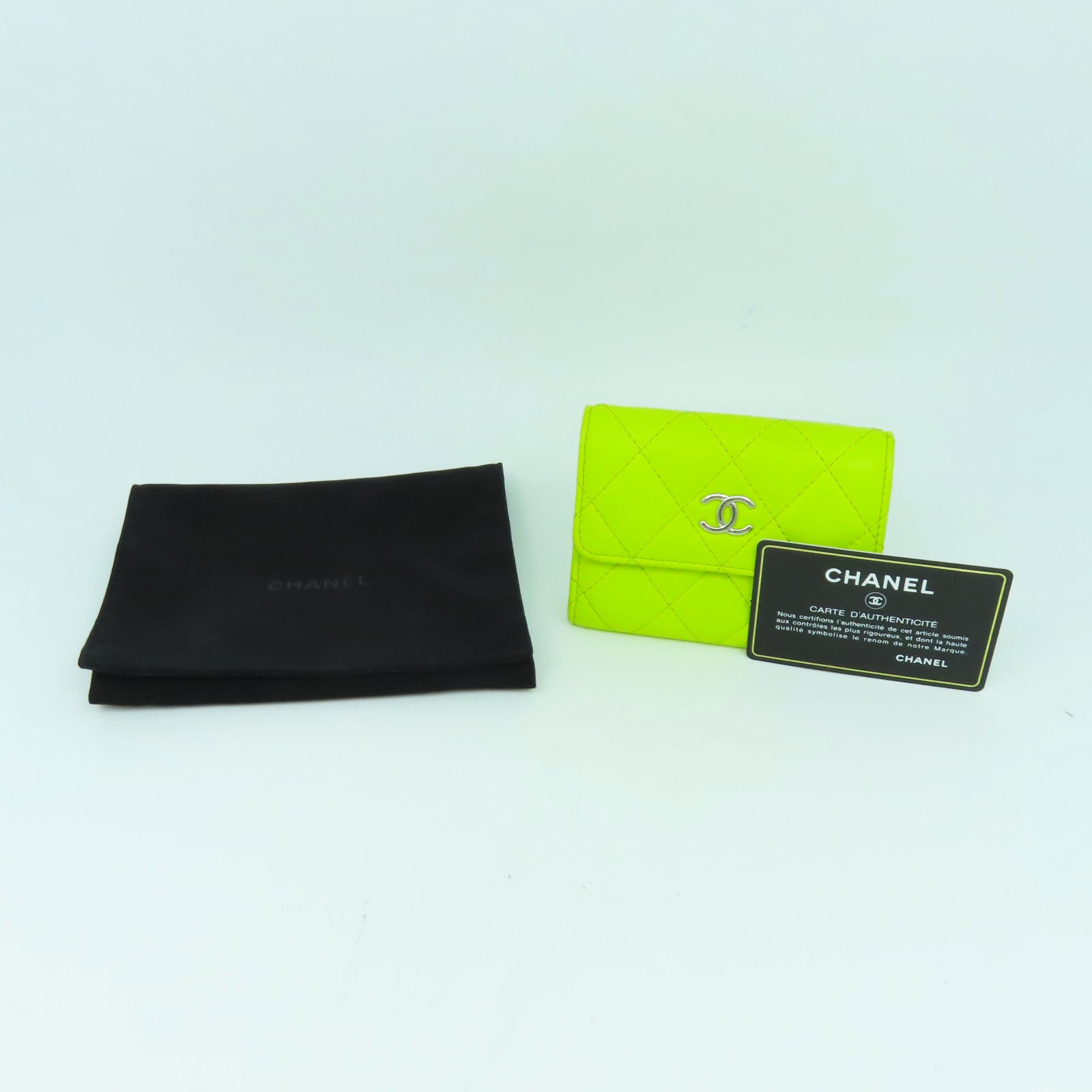 CHANEL 菱格羊皮皮革Coin Case銀扣零錢包黃色