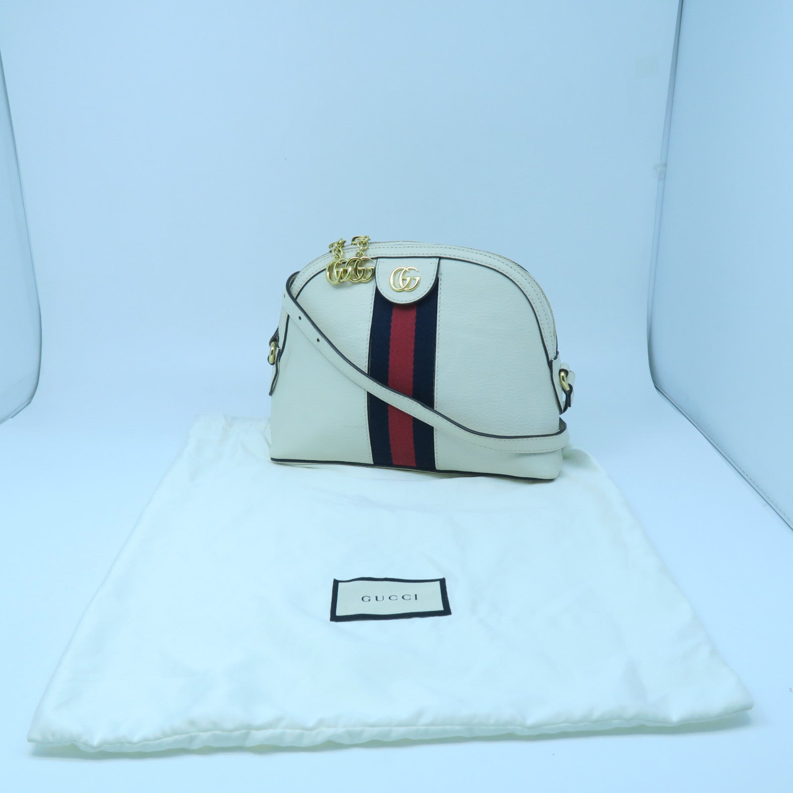 GUCCI 牛皮皮革Ophidia金扣肩背袋白色