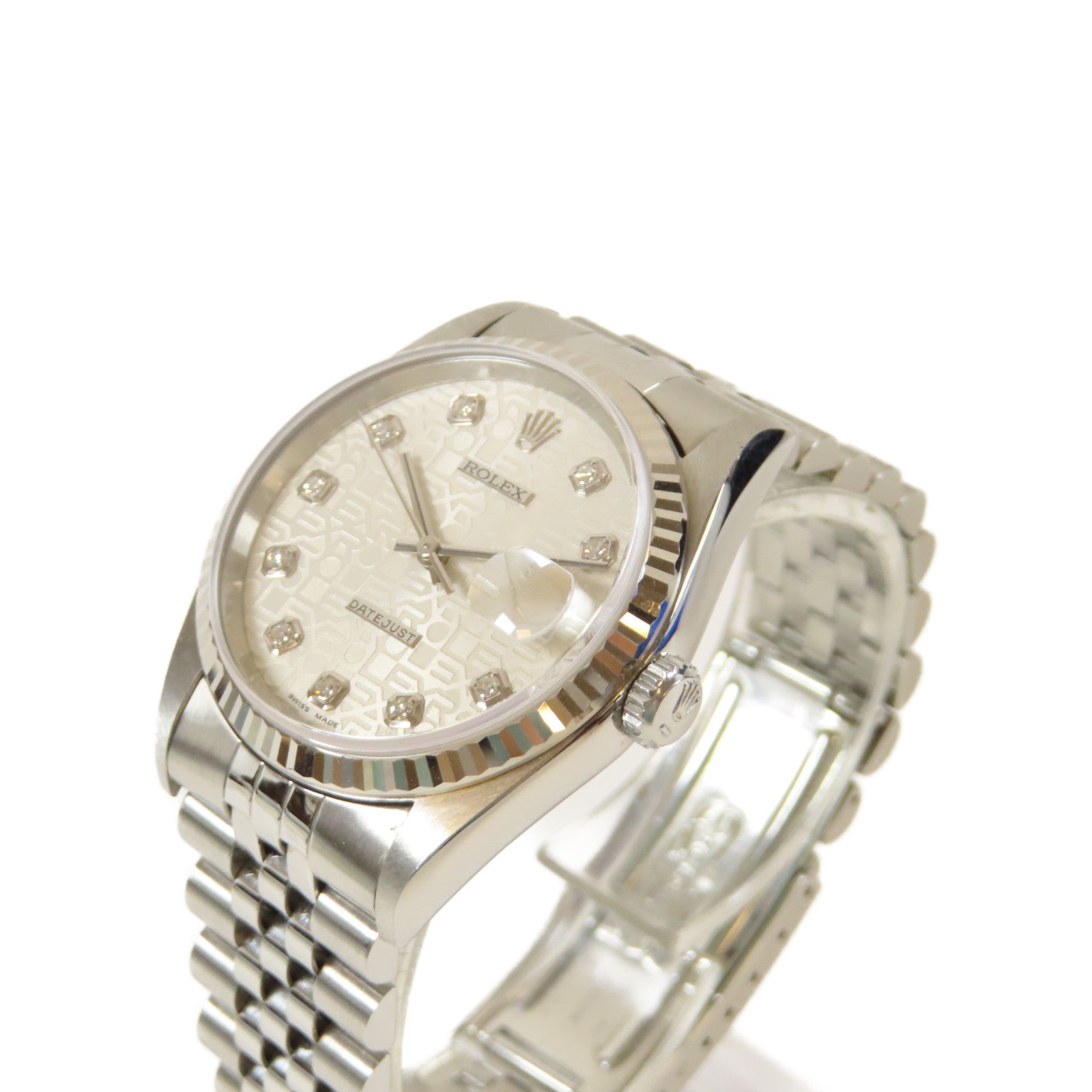ROLEX Datejust 18K白金/不鏽鋼手錶自動機芯銀色#18cm