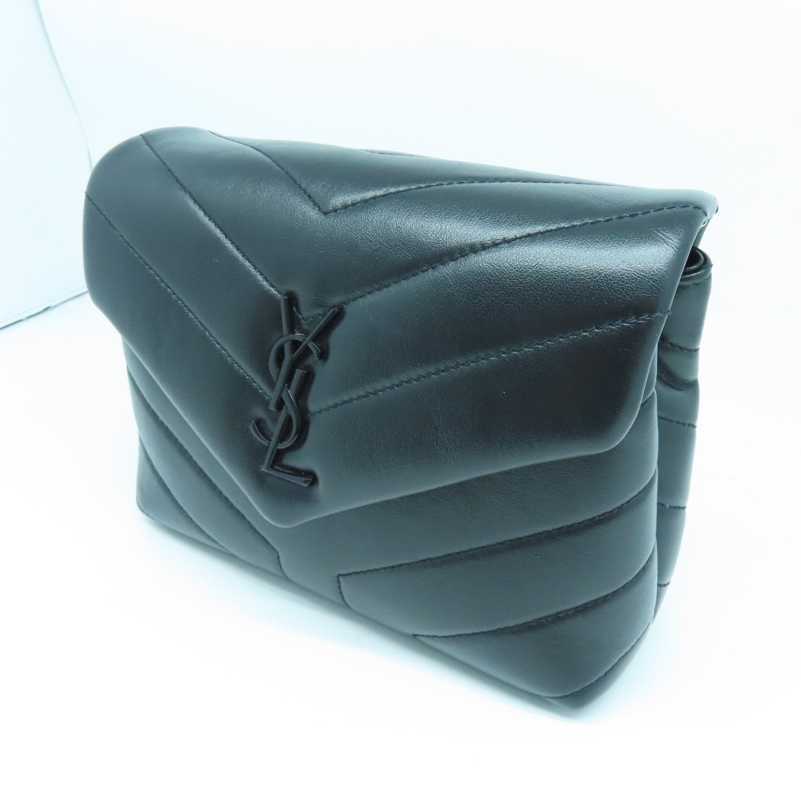 YVES SAINT LAURENT Sheepskin Leather Shoulder Bag Black