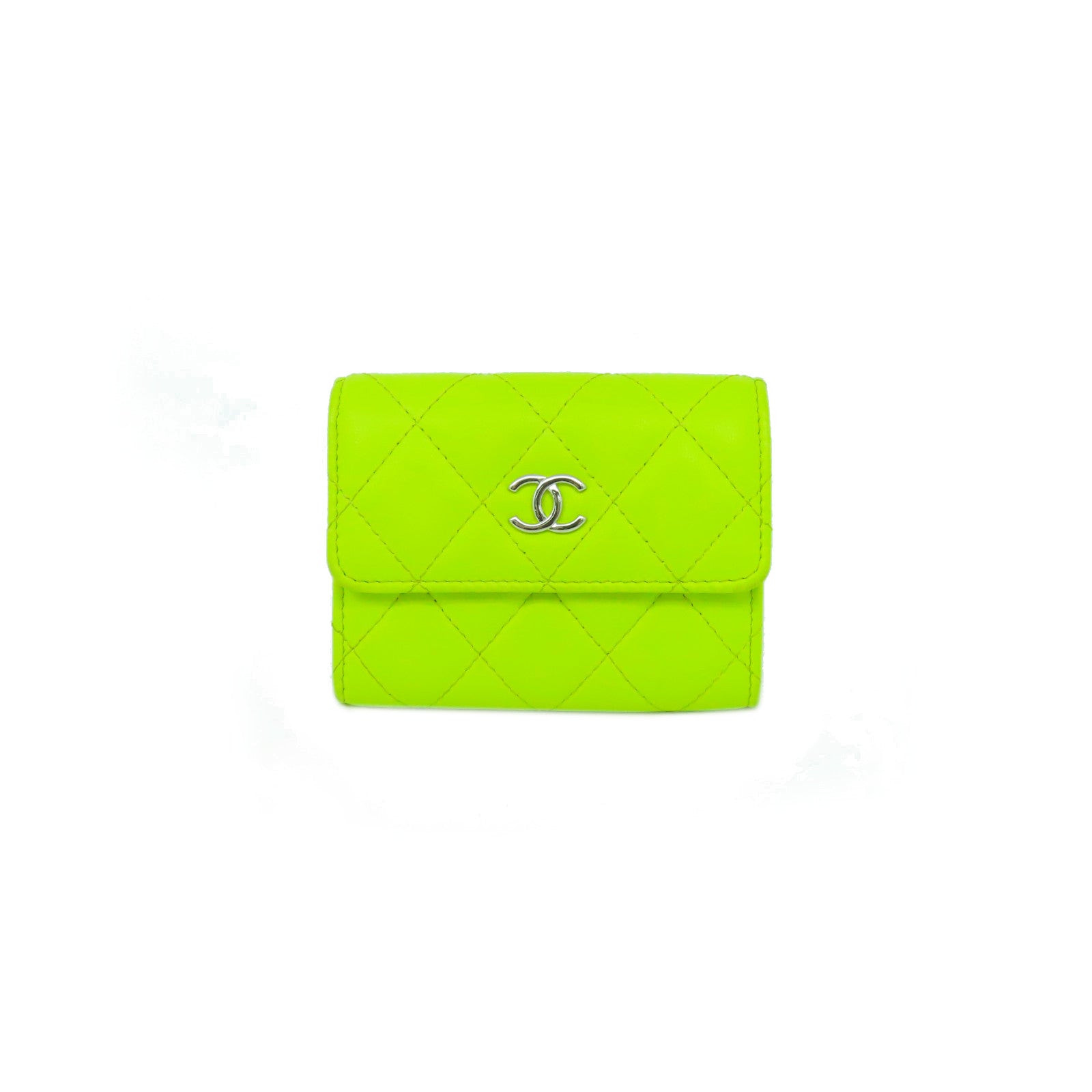 CHANEL 菱格羊皮皮革Coin Case銀扣零錢包黃色