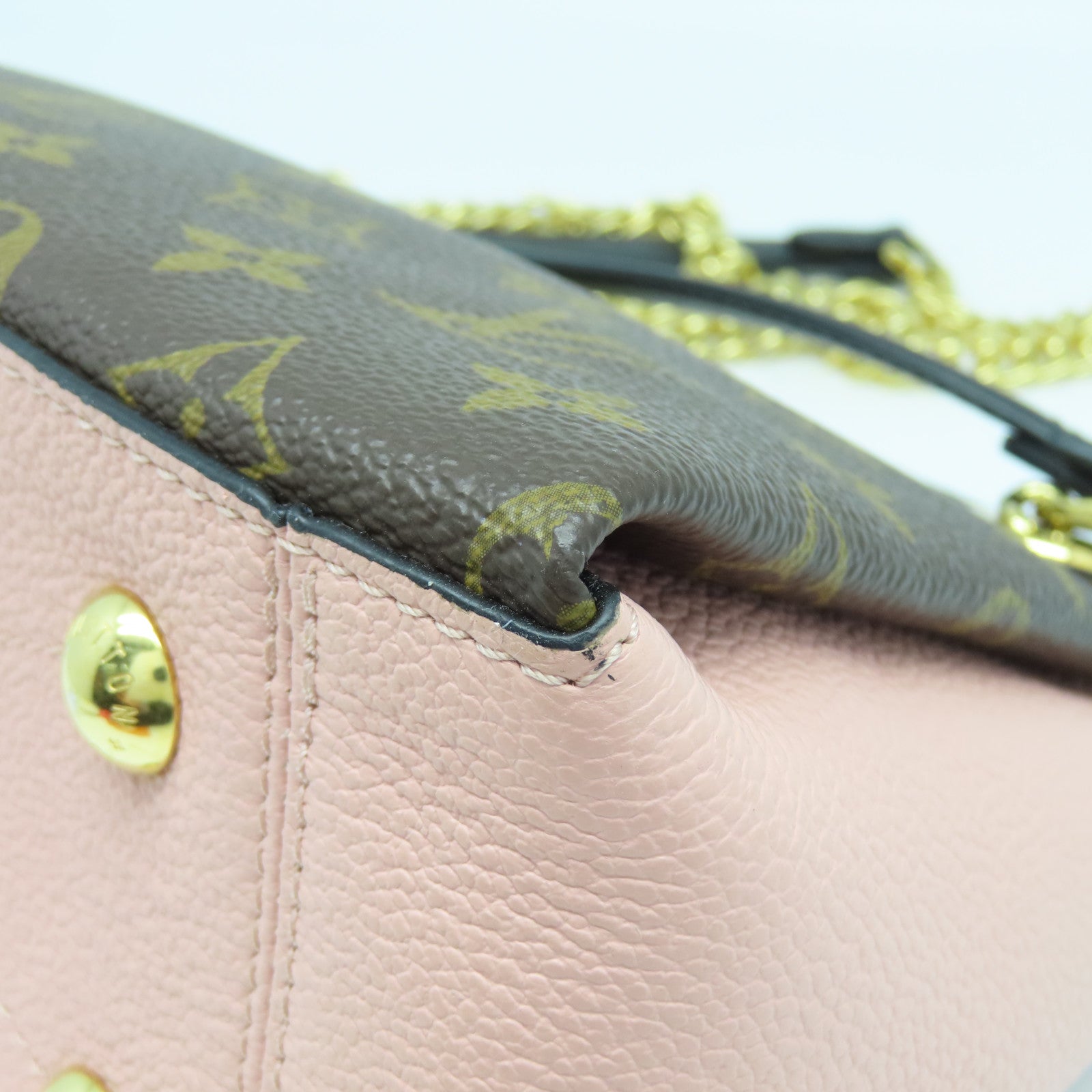 LOUIS VUITTON Monogram Surene BB Chain Shoulder Bag金扣链带肩背袋棕色/粉红色