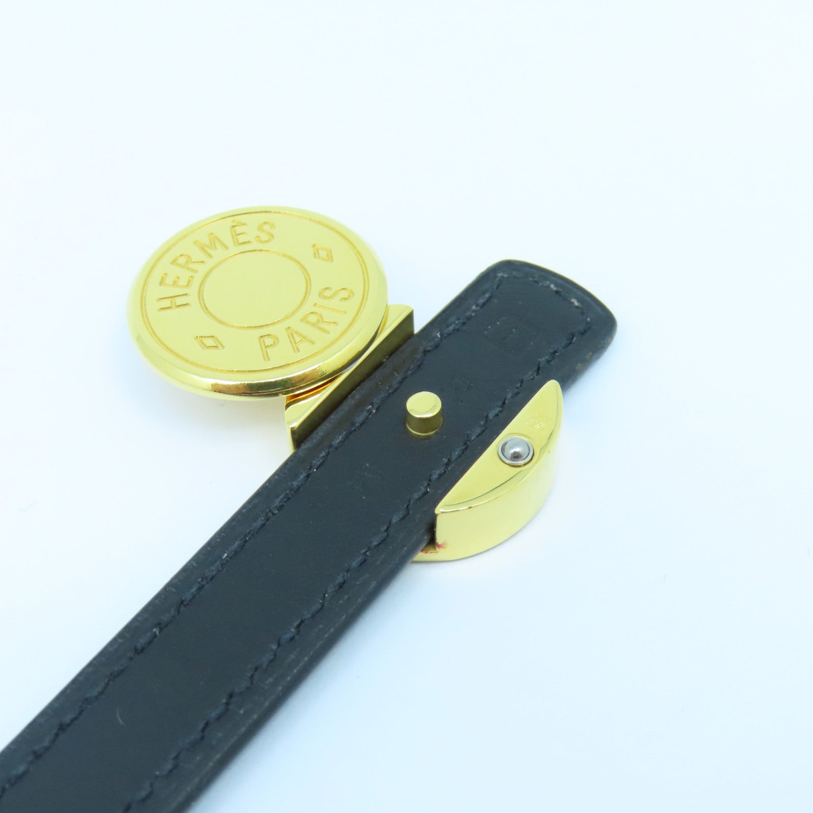 HERMES 牛皮皮革Looping Bracelet金扣手鐲黑色/橙色
