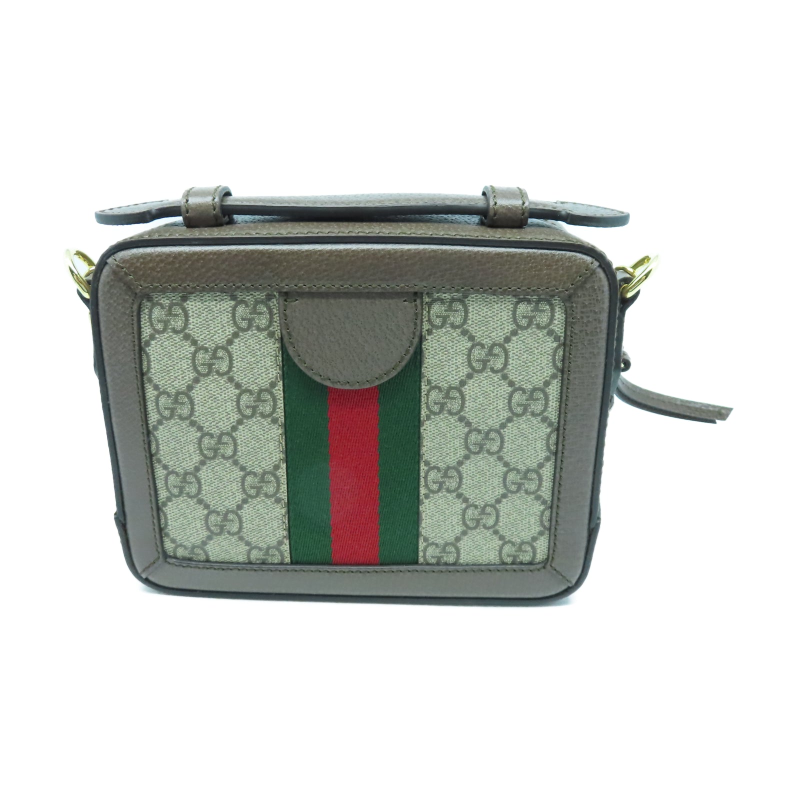 GUCCI 帆布/牛皮皮革Ophidia GG Mini金扣鏈帶肩背袋棕色