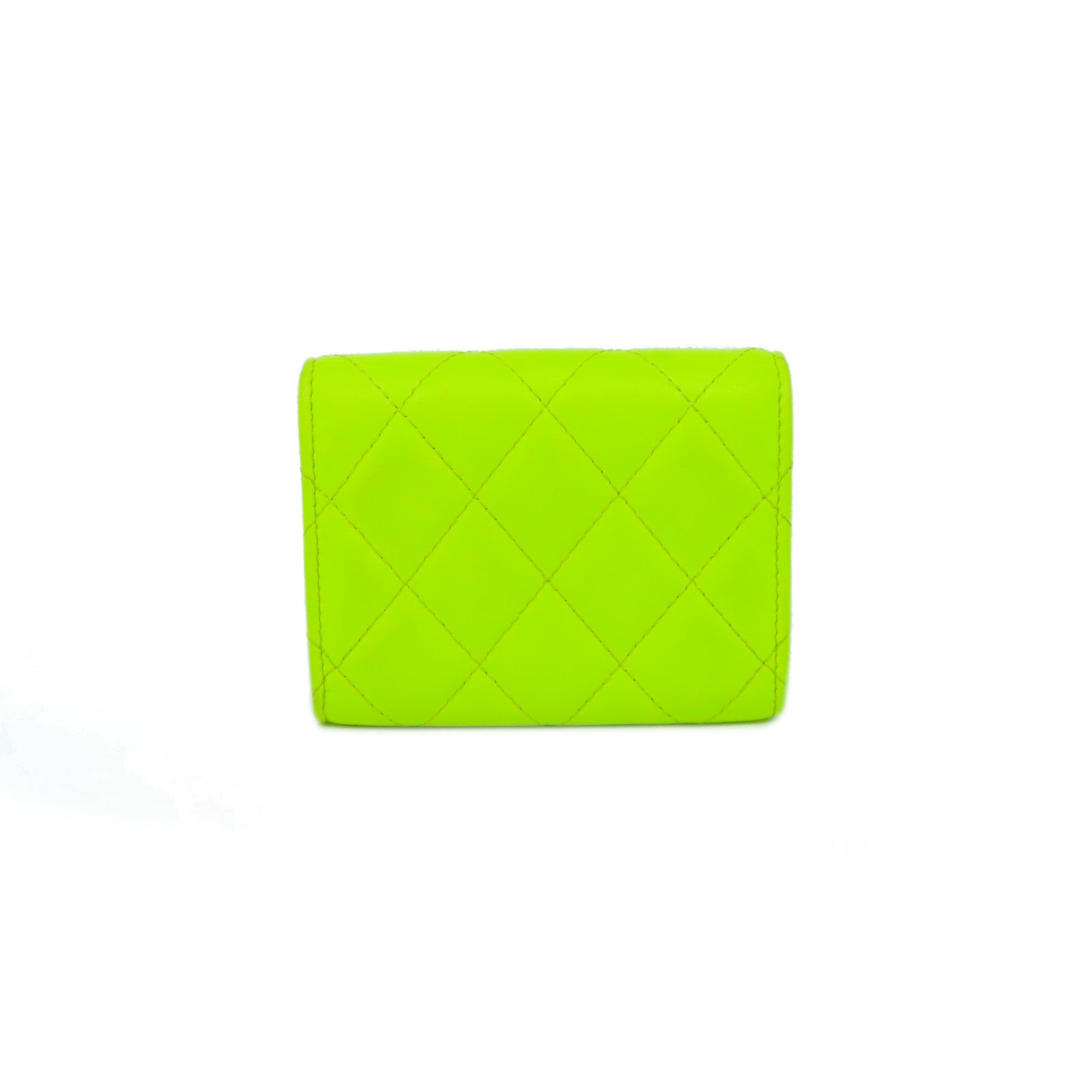 CHANEL 菱格羊皮皮革Coin Case銀扣零錢包黃色