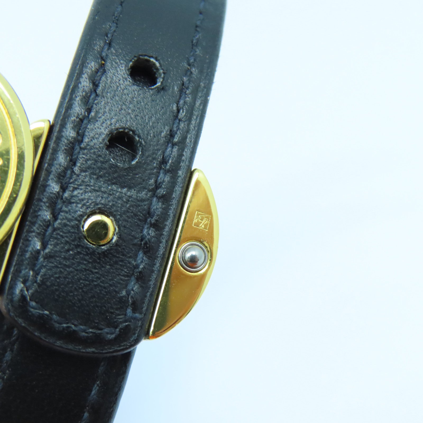 HERMES 牛皮皮革Looping Bracelet金扣手鐲黑色/橙色