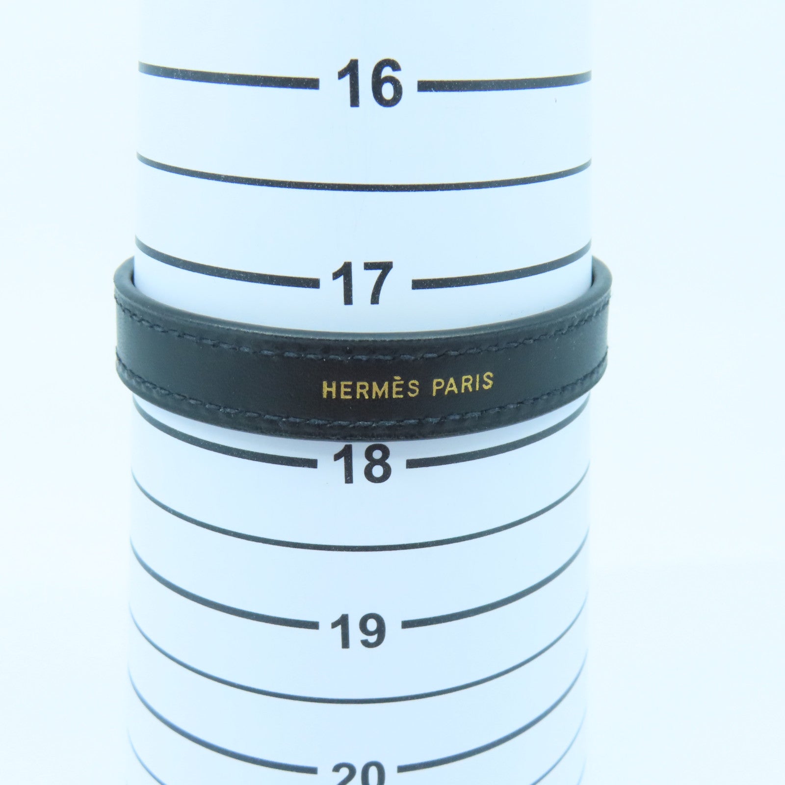 HERMES 牛皮皮革Looping Bracelet金扣手鐲黑色/橙色