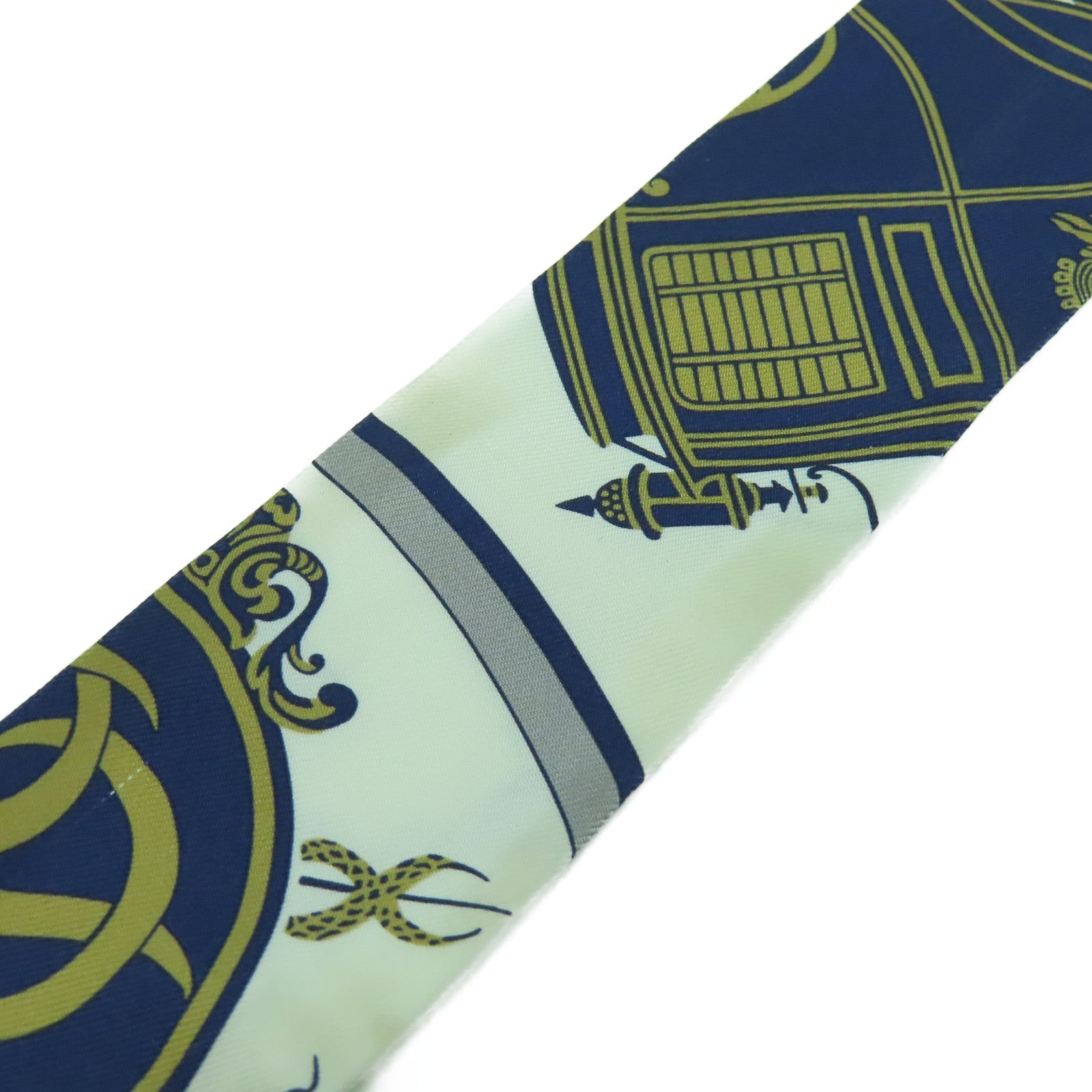 HERMES 絲質Twilly Scarf絲巾白色/藍色