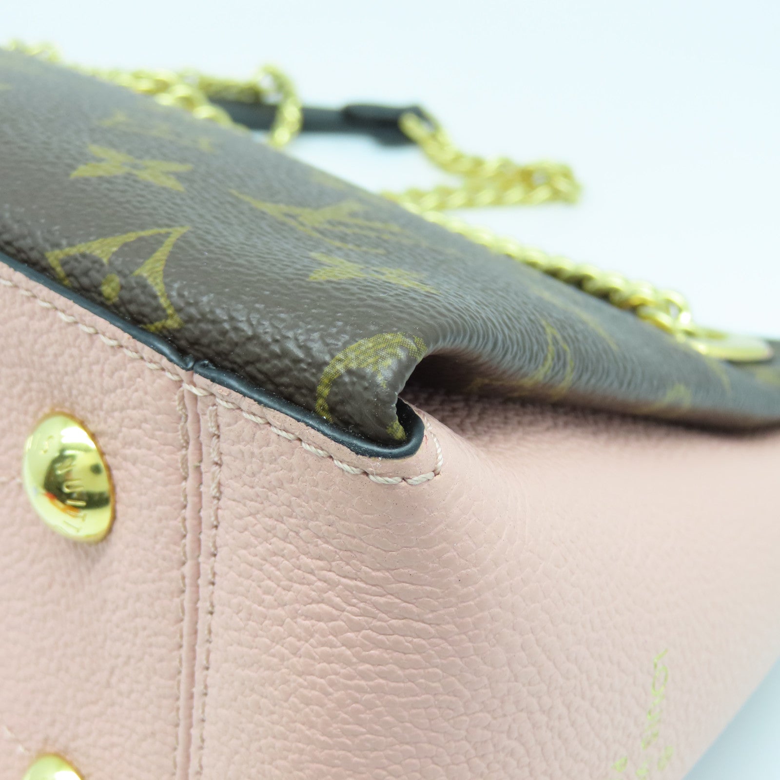 LOUIS VUITTON Monogram Surene BB Chain Shoulder Bag金扣链带肩背袋棕色/粉红色