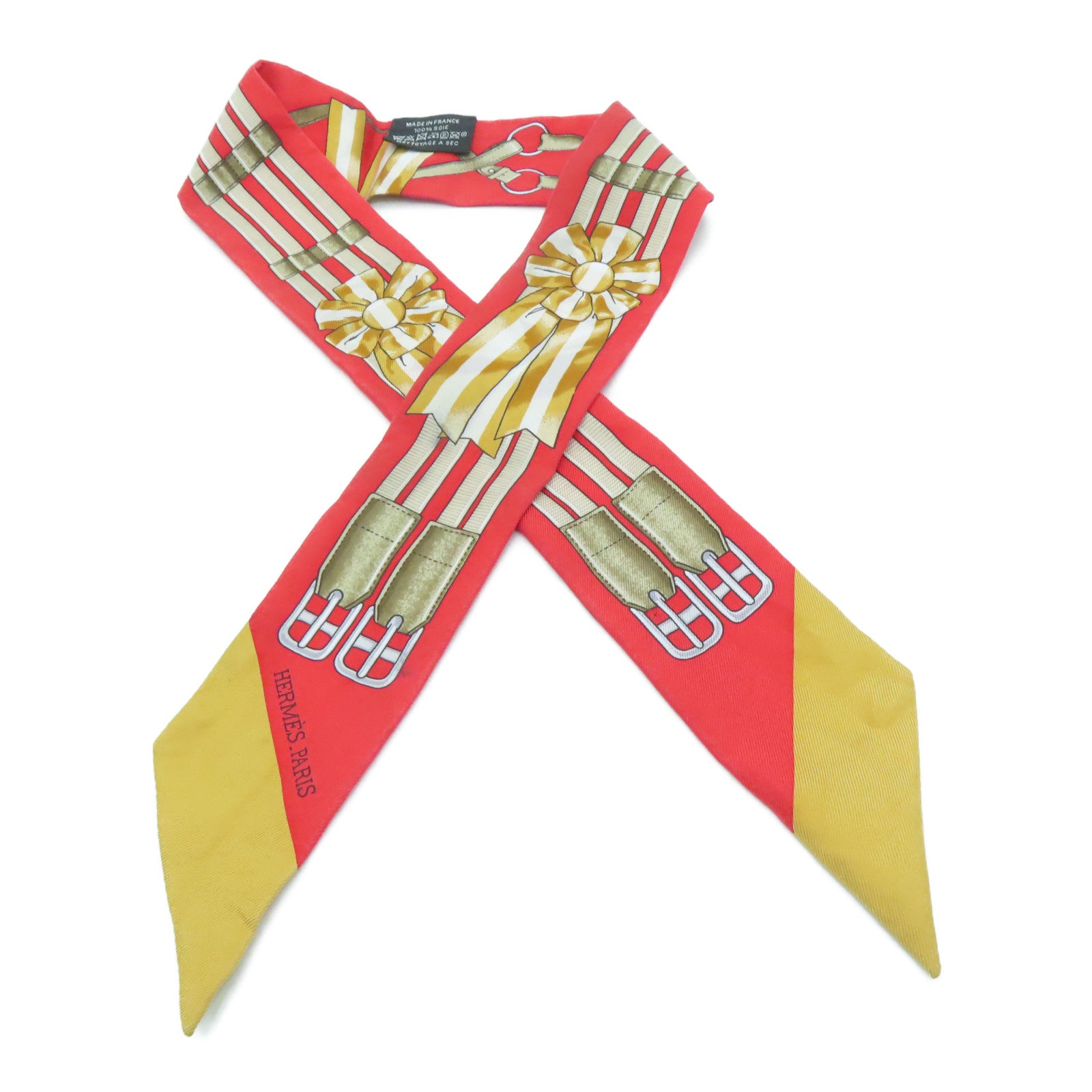 HERMES [Sharp Discount] Silk Twilly Scarf Red/Beige
