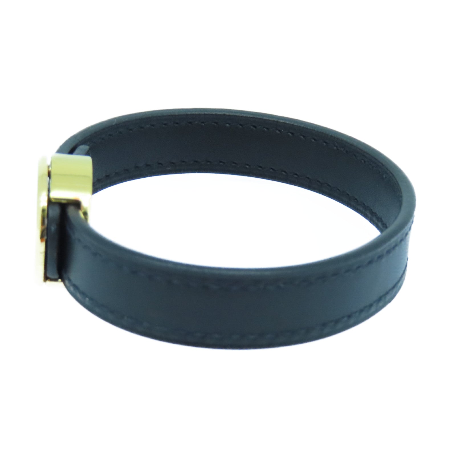 HERMES 牛皮皮革Looping Bracelet金扣手鐲黑色/橙色
