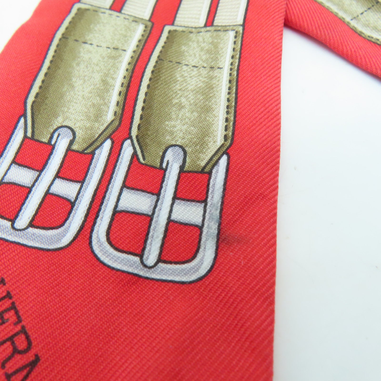 HERMES [Sharp Discount] Silk Twilly Scarf Red/Beige