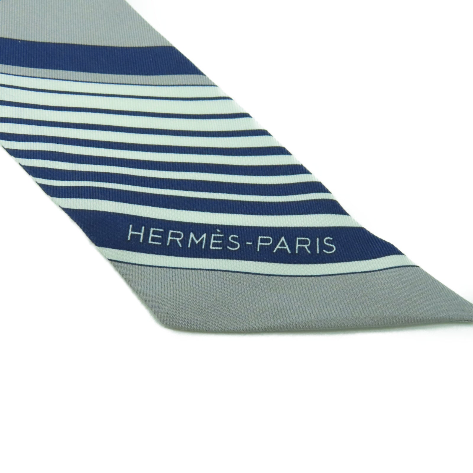 HERMES 絲質Twilly Scarf絲巾白色/藍色
