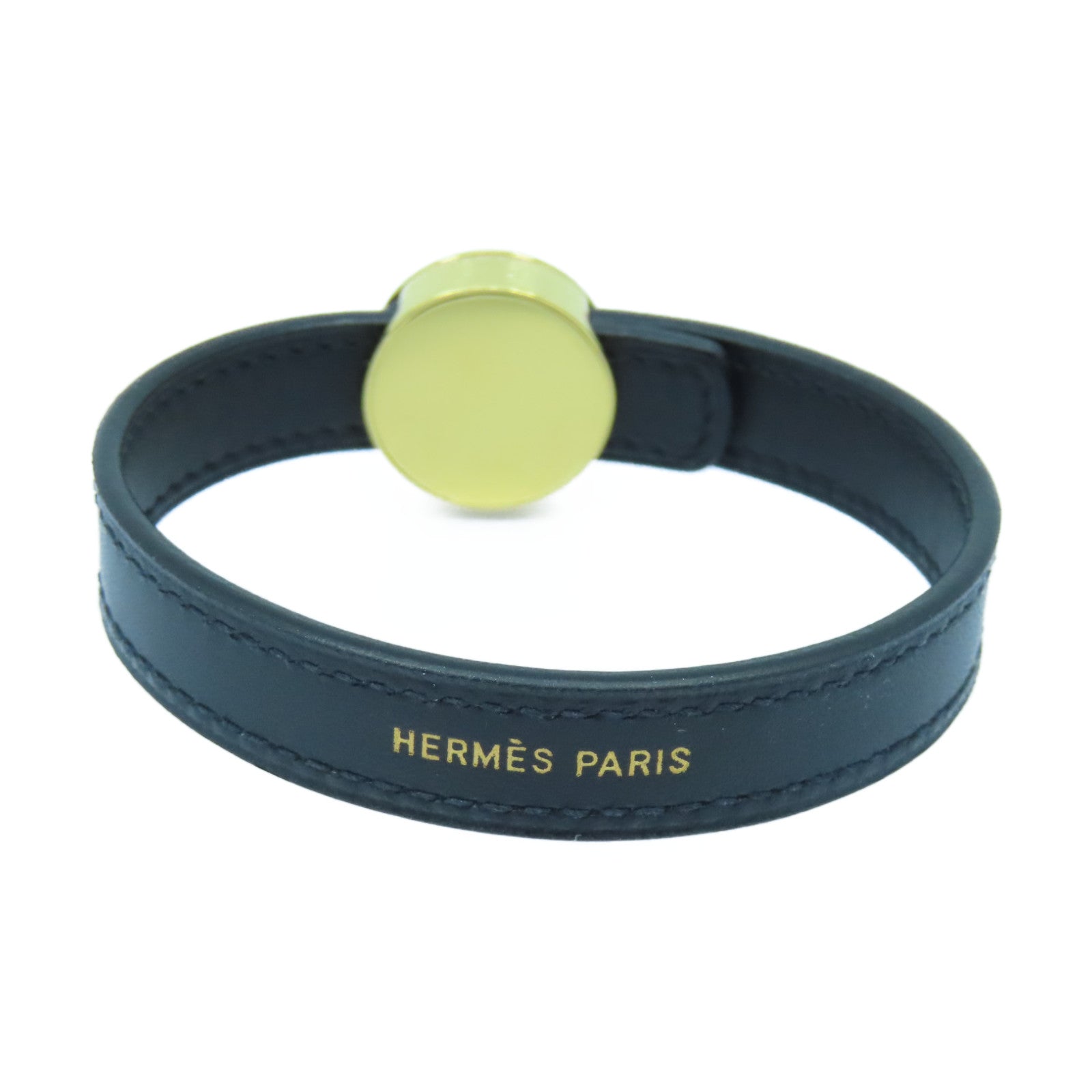 HERMES 牛皮皮革Looping Bracelet金扣手鐲黑色/橙色