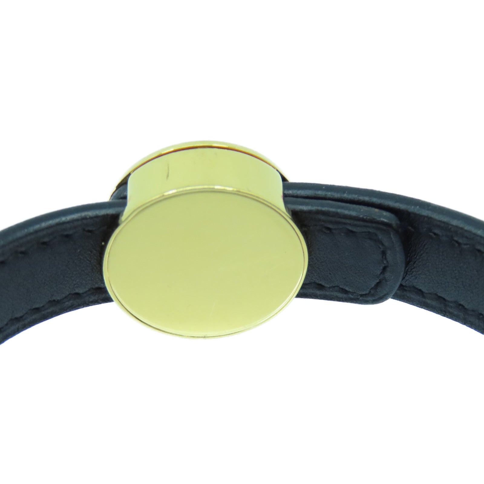 HERMES 牛皮皮革Looping Bracelet金扣手鐲黑色/橙色