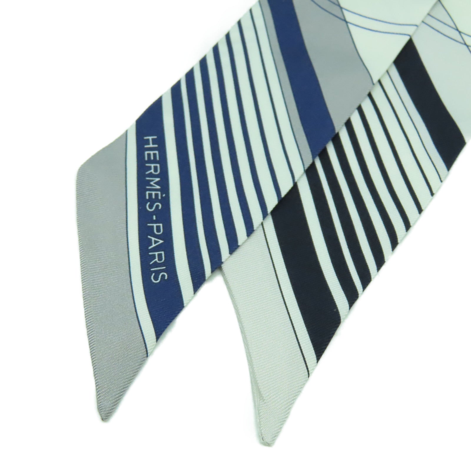 HERMES 絲質Twilly Scarf絲巾白色/藍色