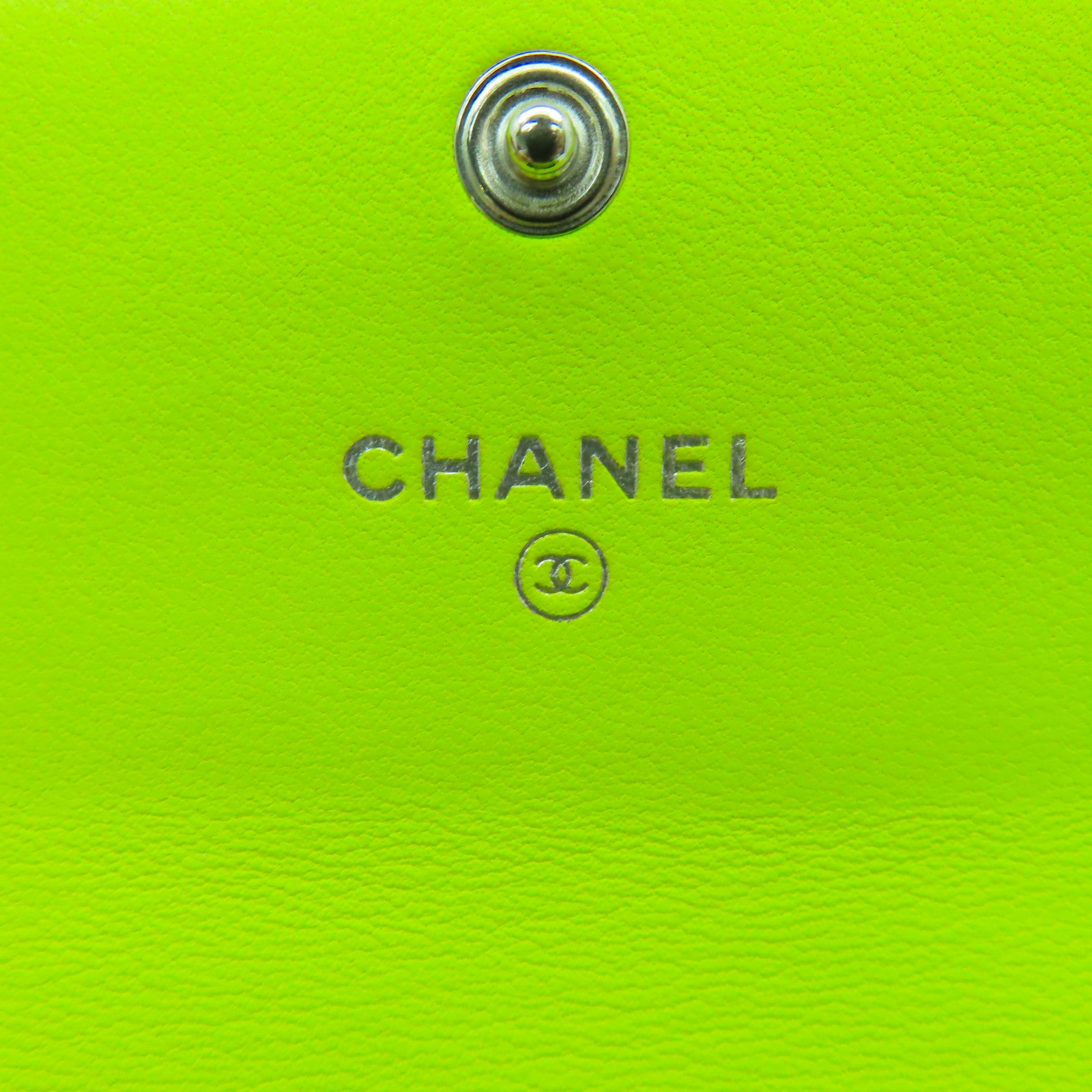 CHANEL 菱格羊皮皮革Coin Case銀扣零錢包黃色