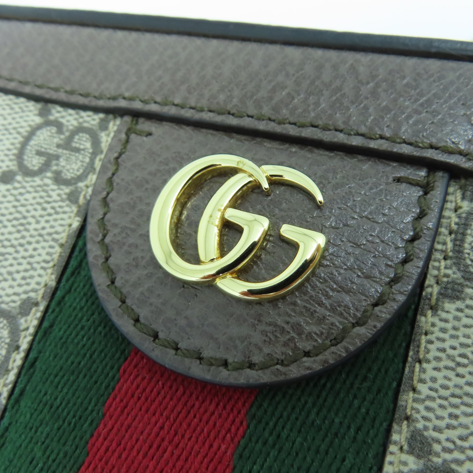 GUCCI 帆布/牛皮皮革Ophidia GG Mini金扣鏈帶肩背袋棕色