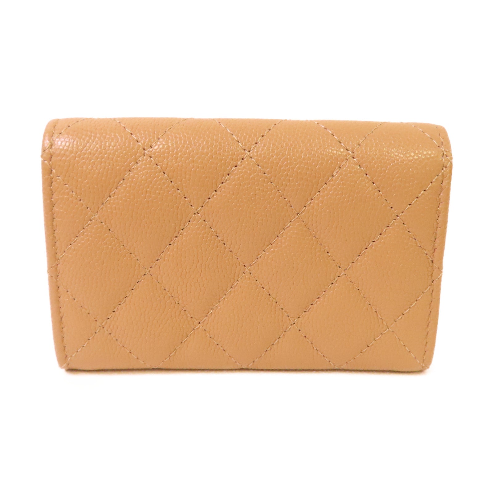 CHANEL 菱格Caviar皮革Card Case金扣卡片套杏色