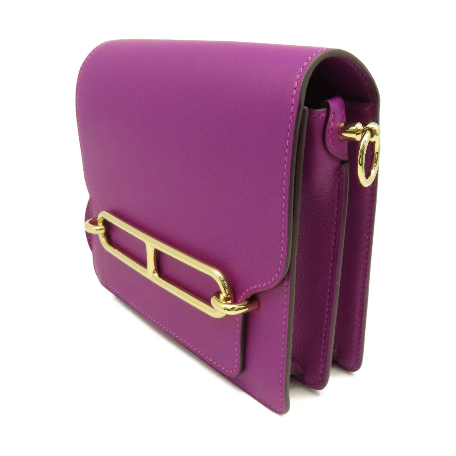 HERMES Evercolor皮革Mini Roulis Shoulder Bag金扣肩背袋紫色