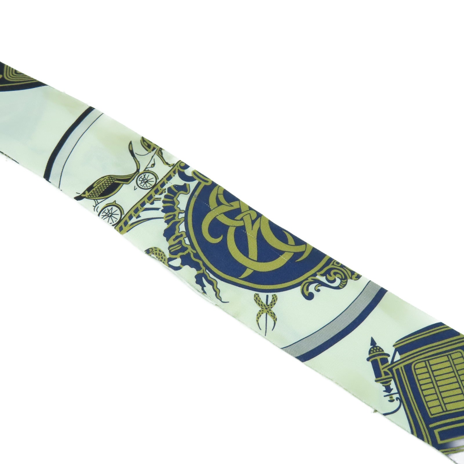 HERMES 絲質Twilly Scarf絲巾白色/藍色