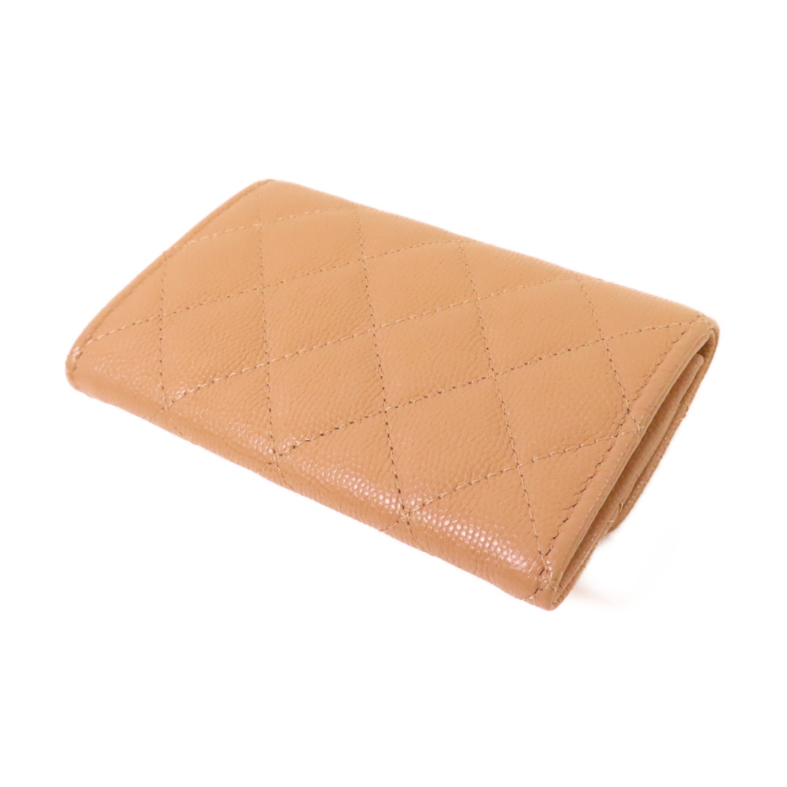CHANEL 菱格Caviar皮革Card Case金扣卡片套杏色