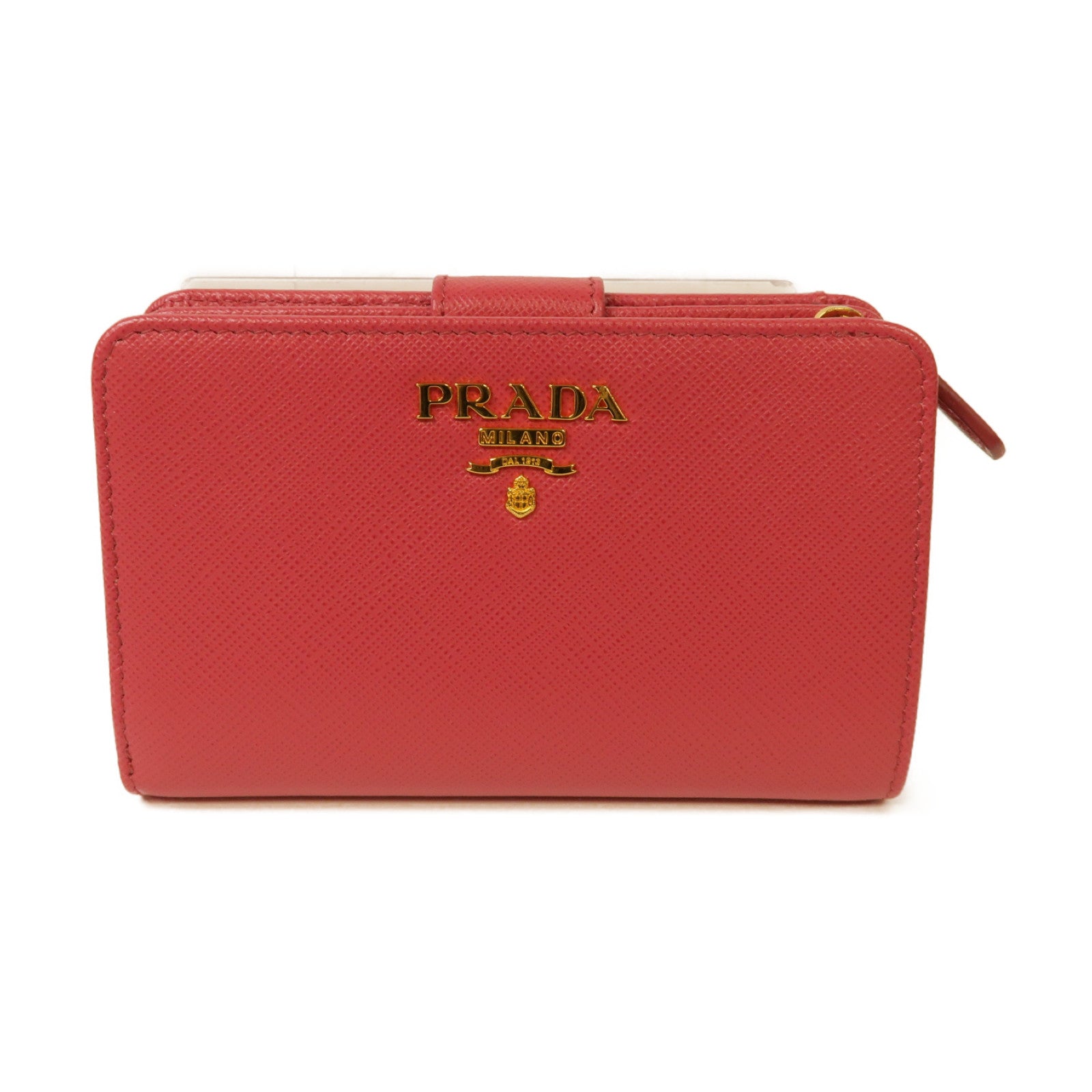 PRADA 牛皮皮革Wallet金扣錢包粉紅色
