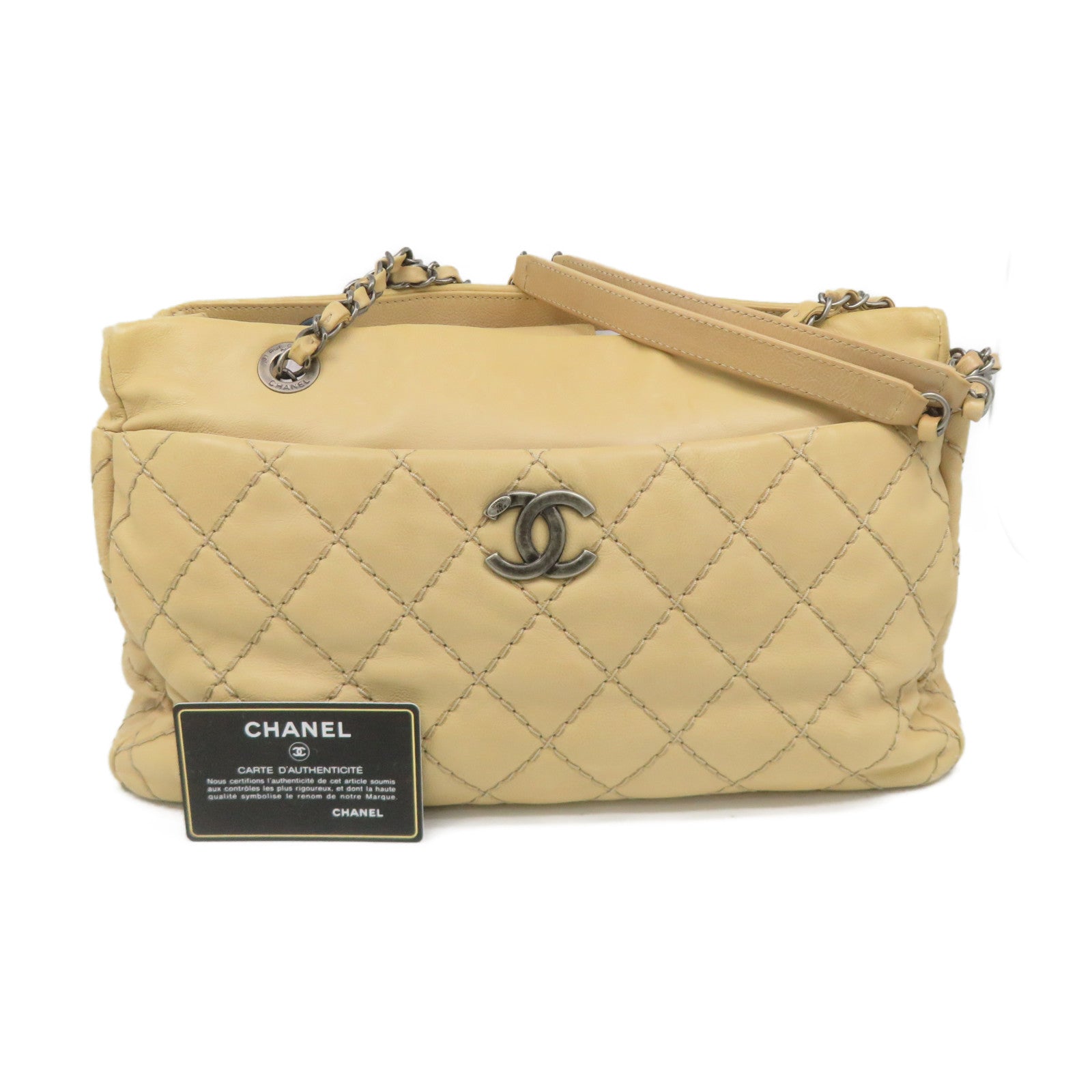 CHANEL [Sharp Reduction Offer] Lingge Cowhide Leather Shoulder Bag Silver Buckle Shoulder Bag Beige