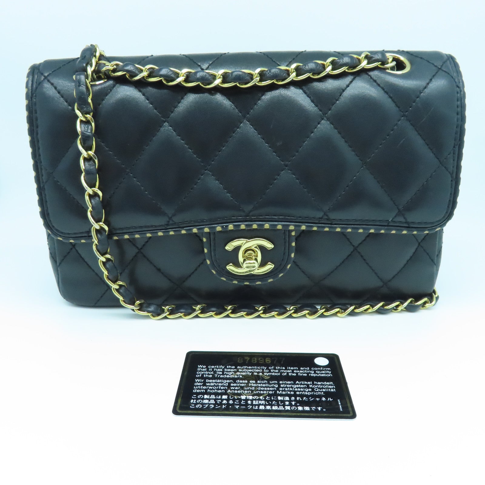 CHANEL rhombic sheepskin leather Chain Shoulder Bag gold buckle chain shoulder bag black